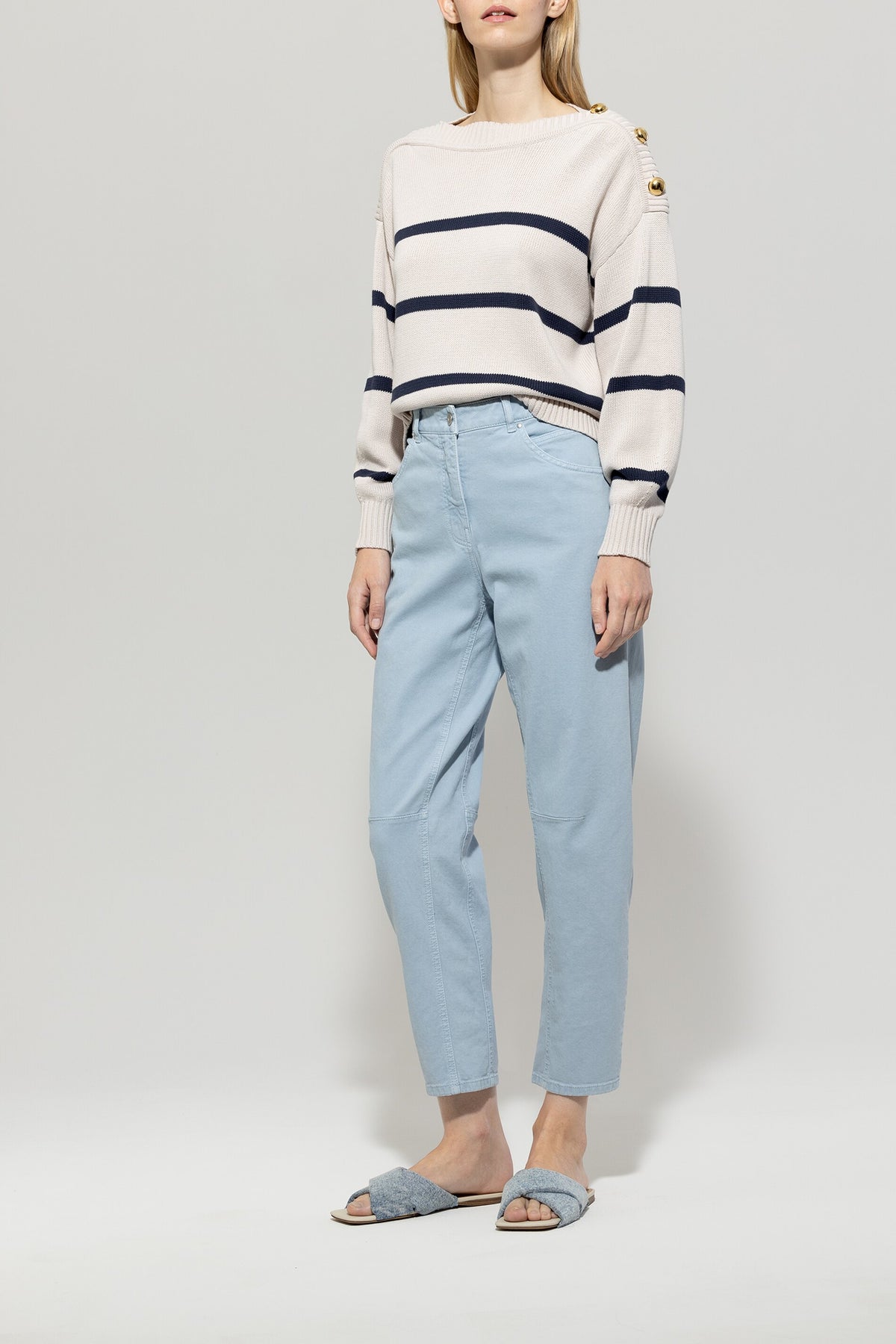 Pullover mit Streifen - cream / jeans blue - Standard | Model Front