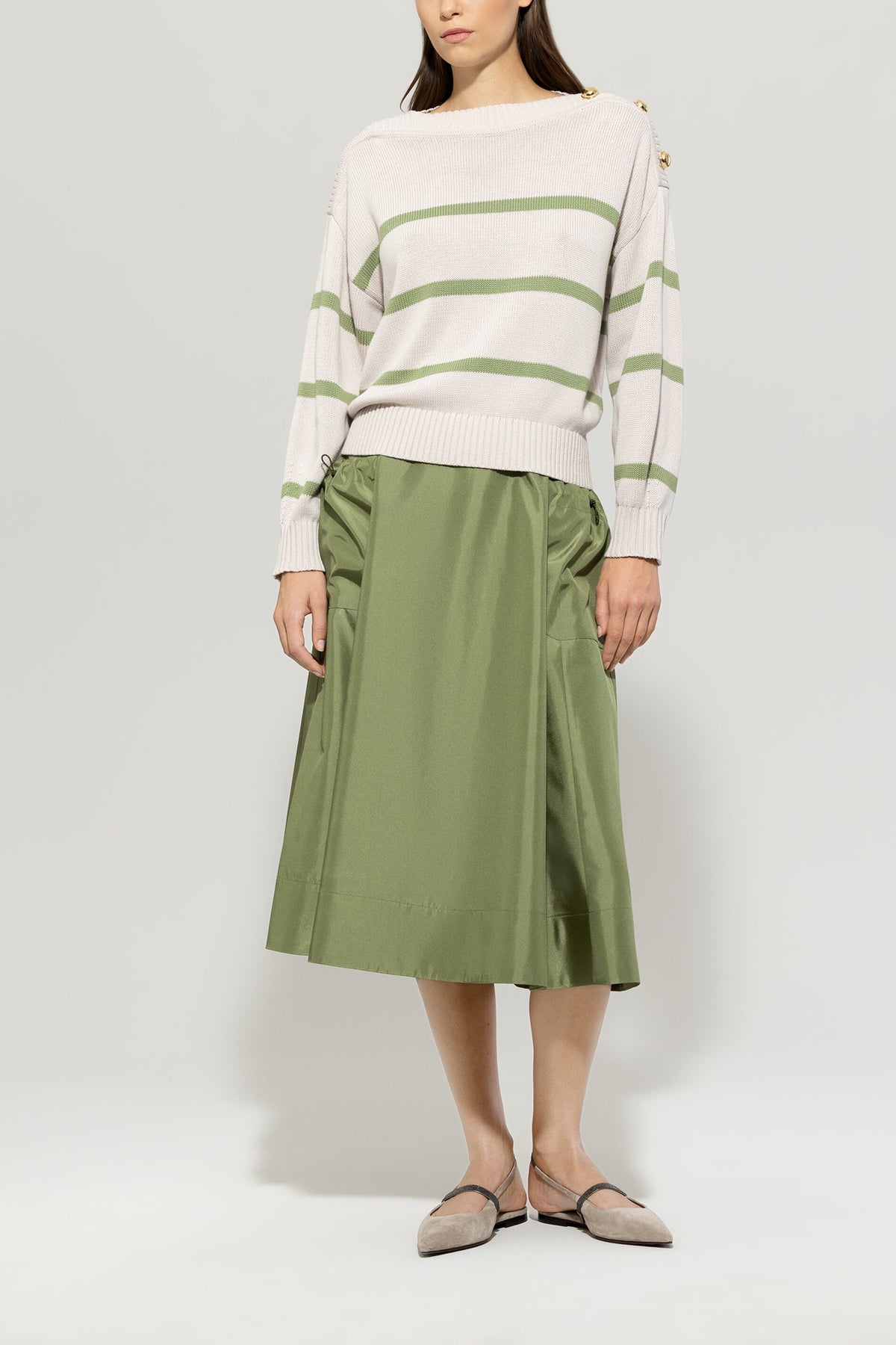 Pullover mit Streifen - cream / smoky green - Standard | Model Front