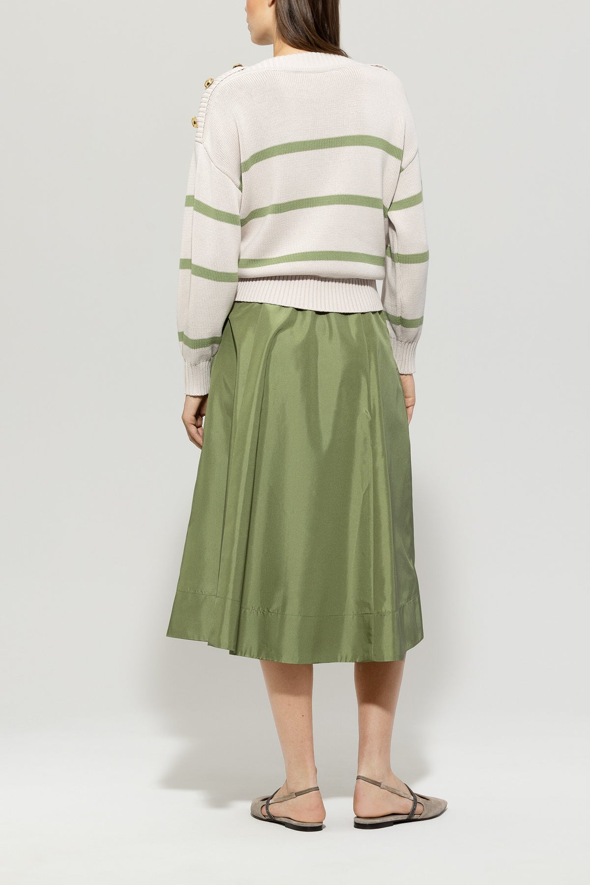 Pullover mit Streifen - cream / smoky green - Standard | Model Rück