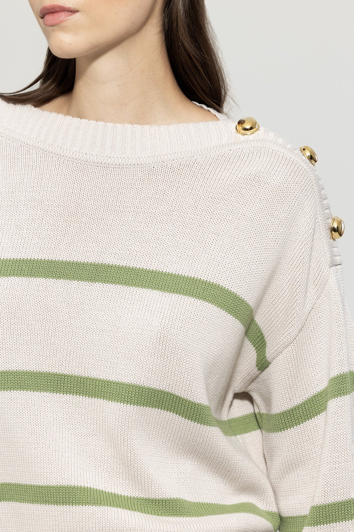 Pullover mit Streifen - cream / smoky green - Standard | Model Detail