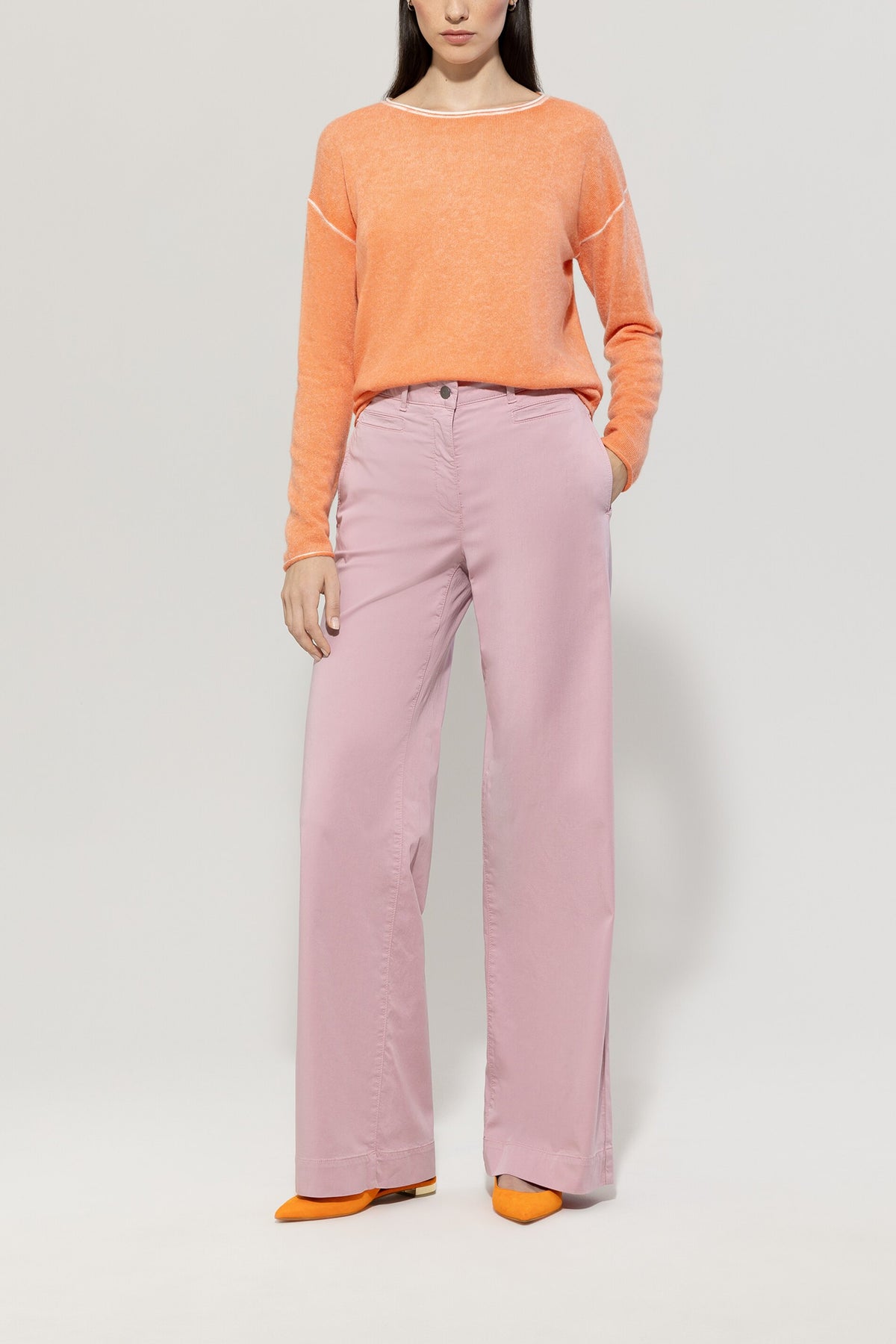 Feinstrick-Pullover - peachy orange - Standard | Model Front