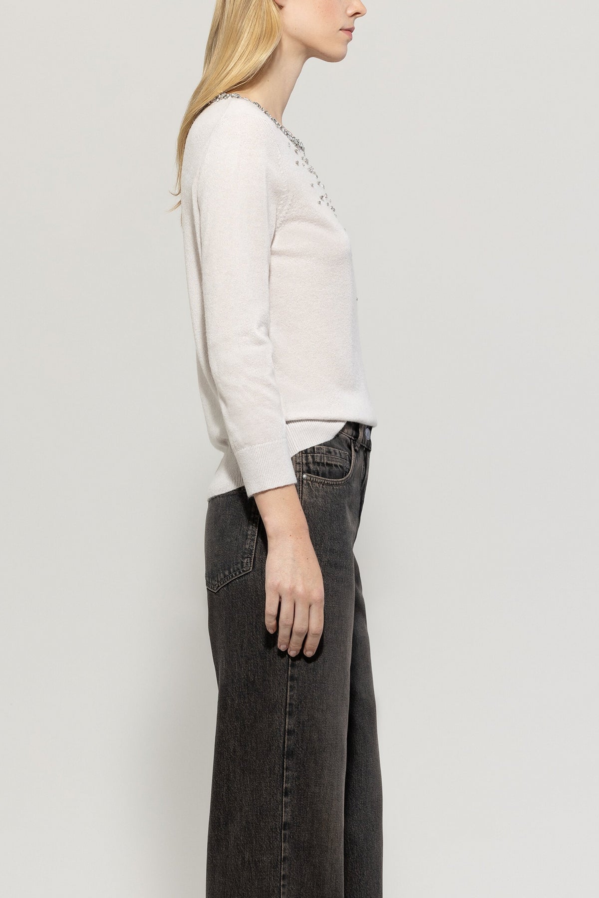 Feinstrick-Pullover - cream - Standard | Model Seite