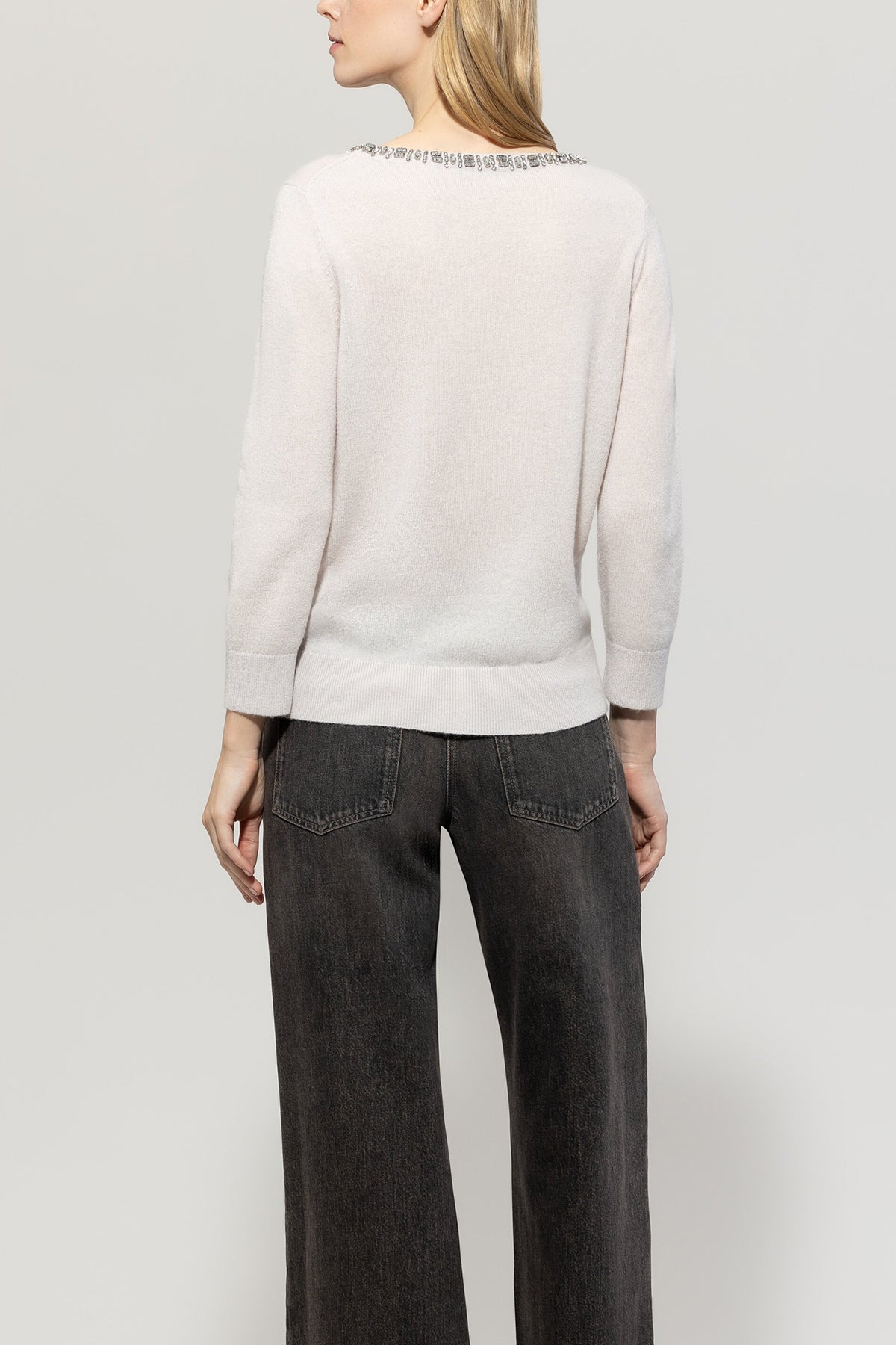 Feinstrick-Pullover - cream - Standard | Model Rück