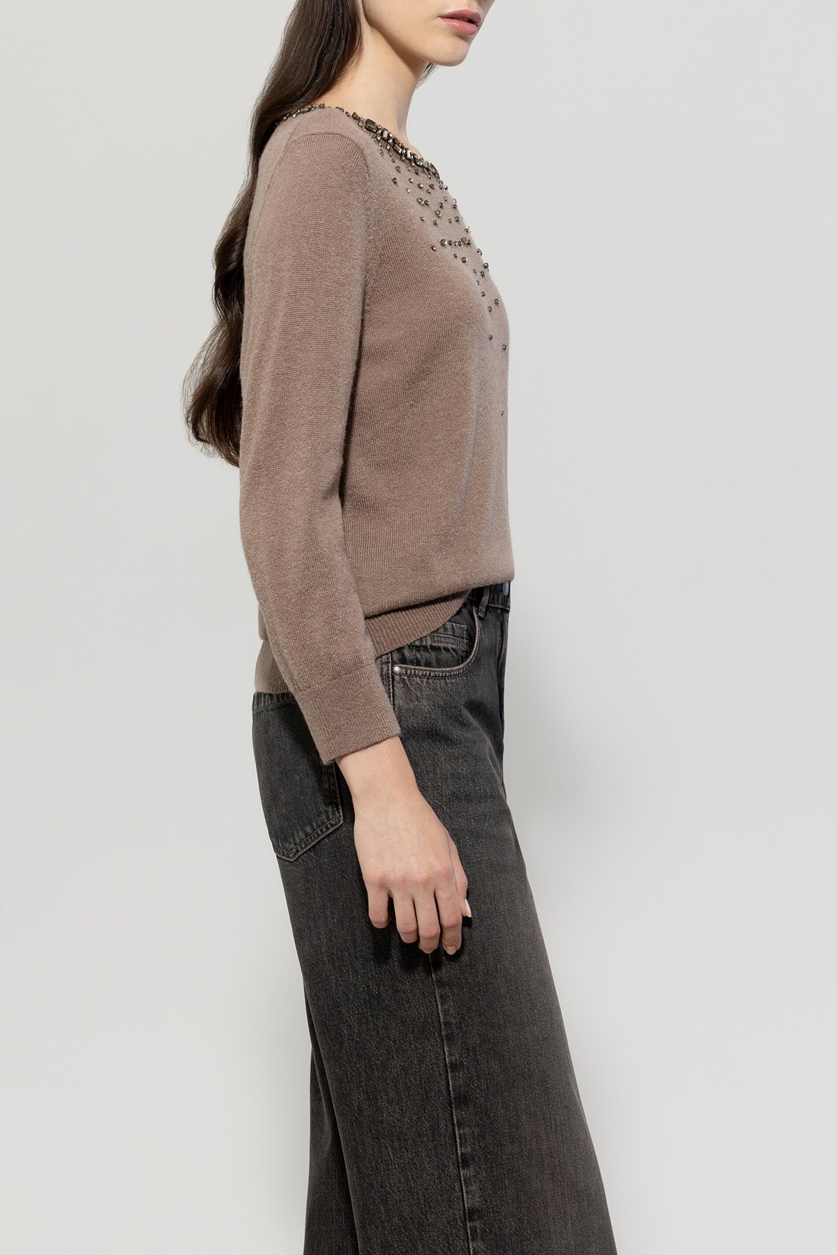 Feinstrick-Pullover - mushroom - Standard | Model Seite