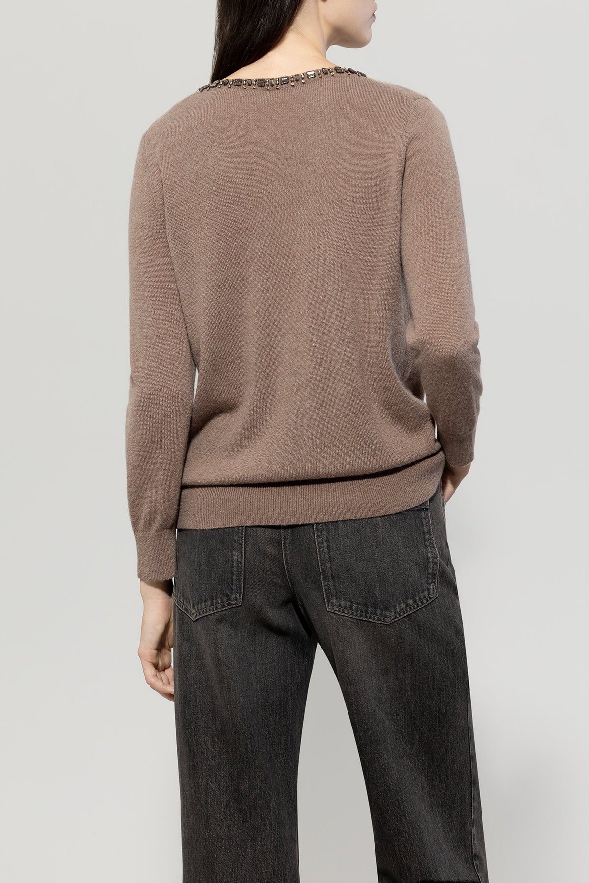 Feinstrick-Pullover - mushroom - Standard | Model Rück