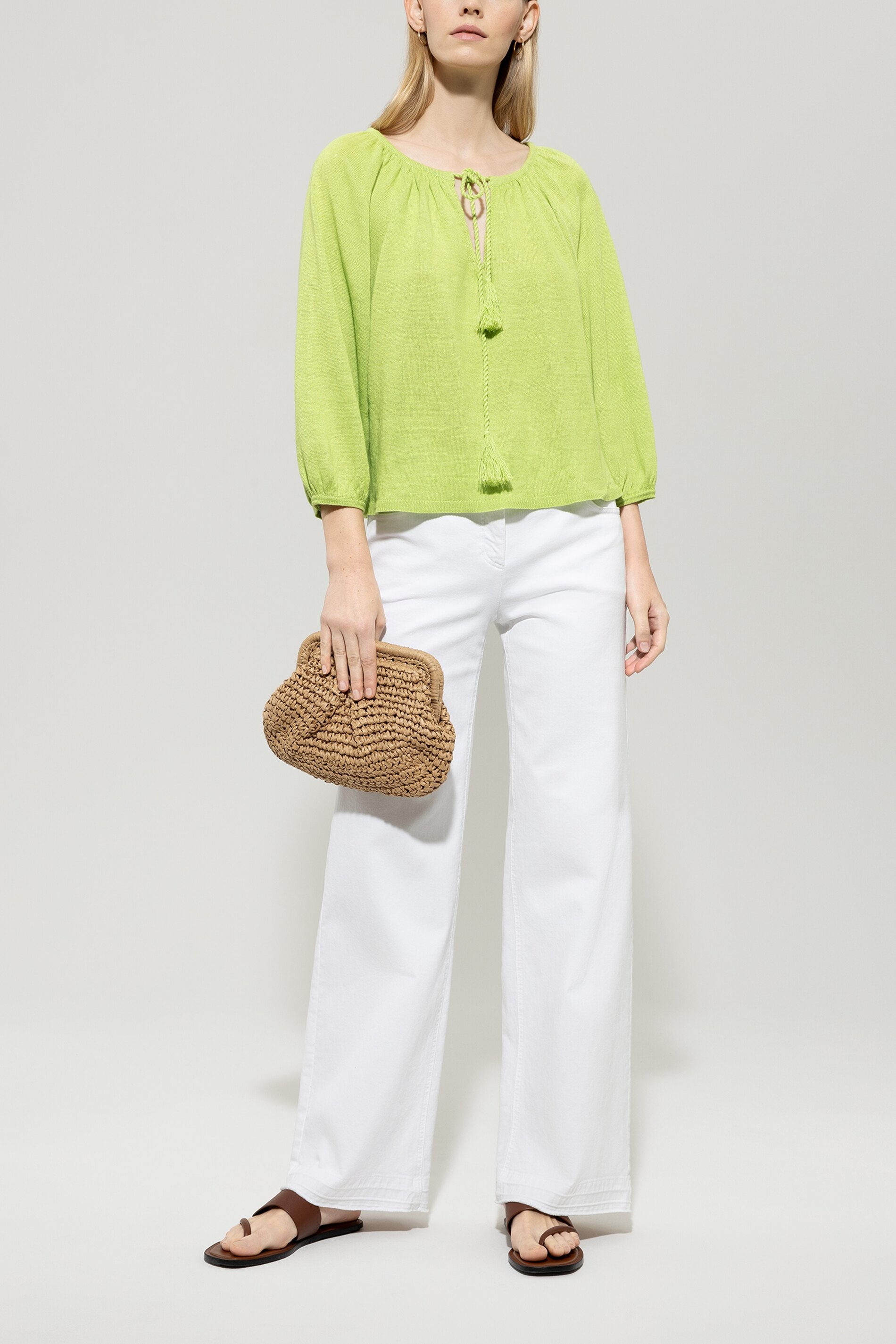 Linen tunic sweater pea green Standard