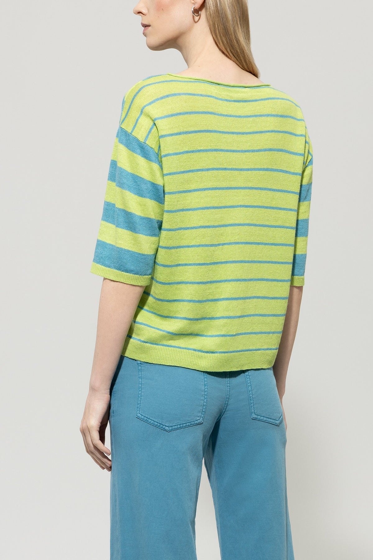 Leinen-Ringel-Pullover - multi - Standard | Model Rück