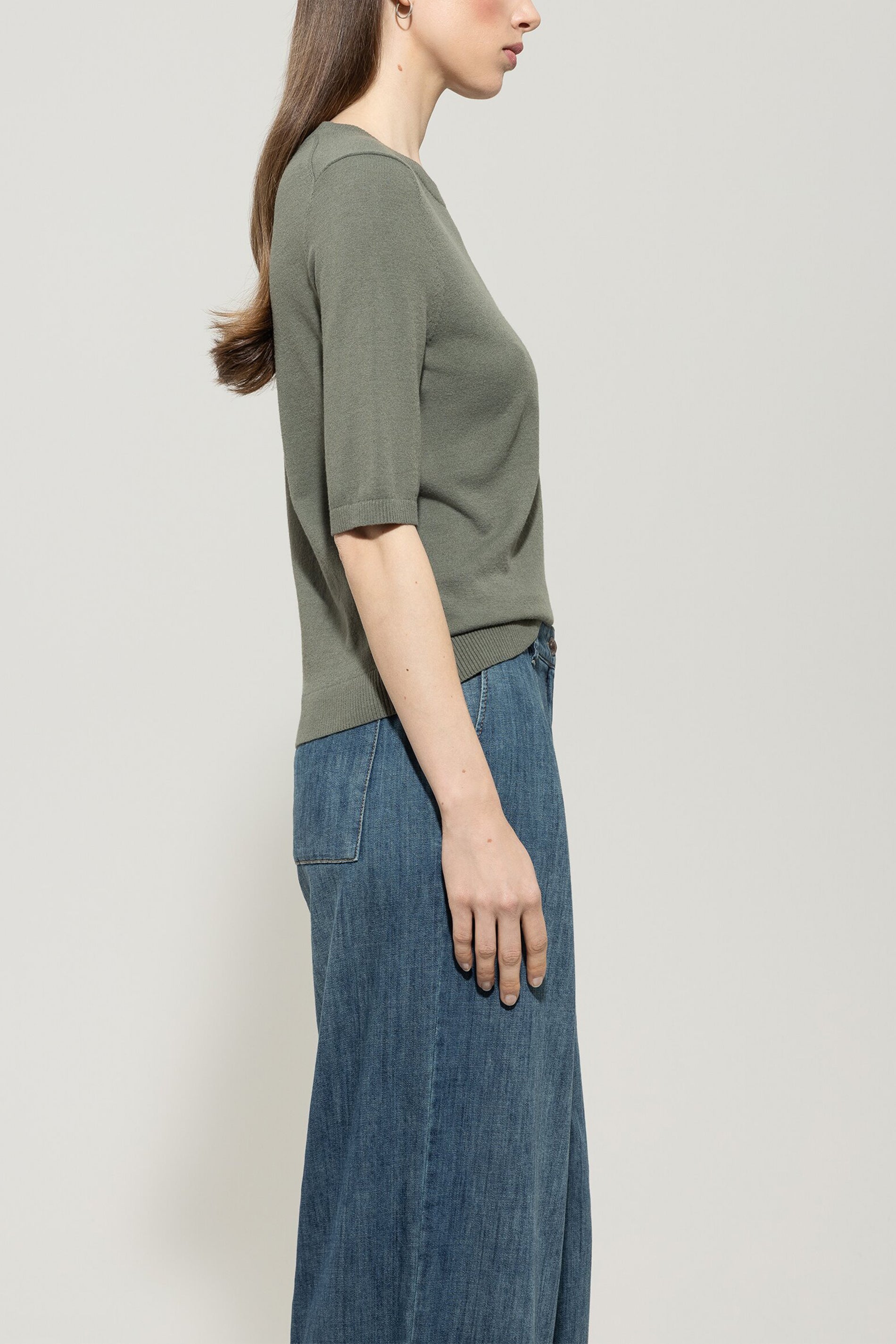 Feinstrick-Pullover - cool khaki - Standard | Model Seite