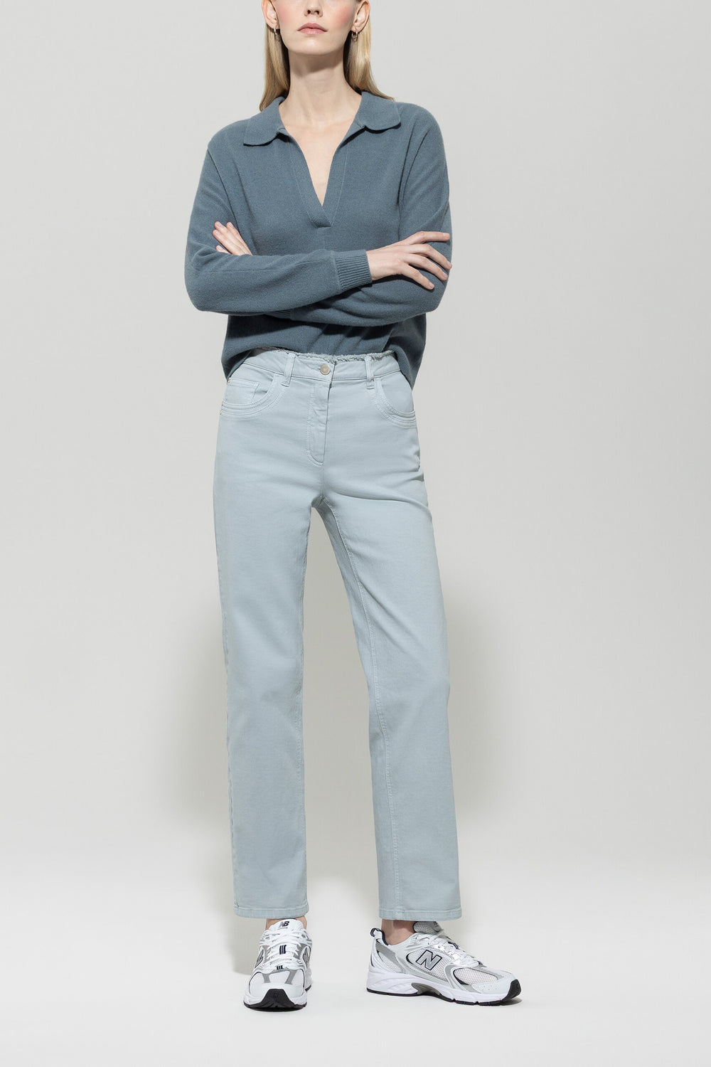 Polo-Shirt aus Kaschmir-Mix - greyish blue - Standard