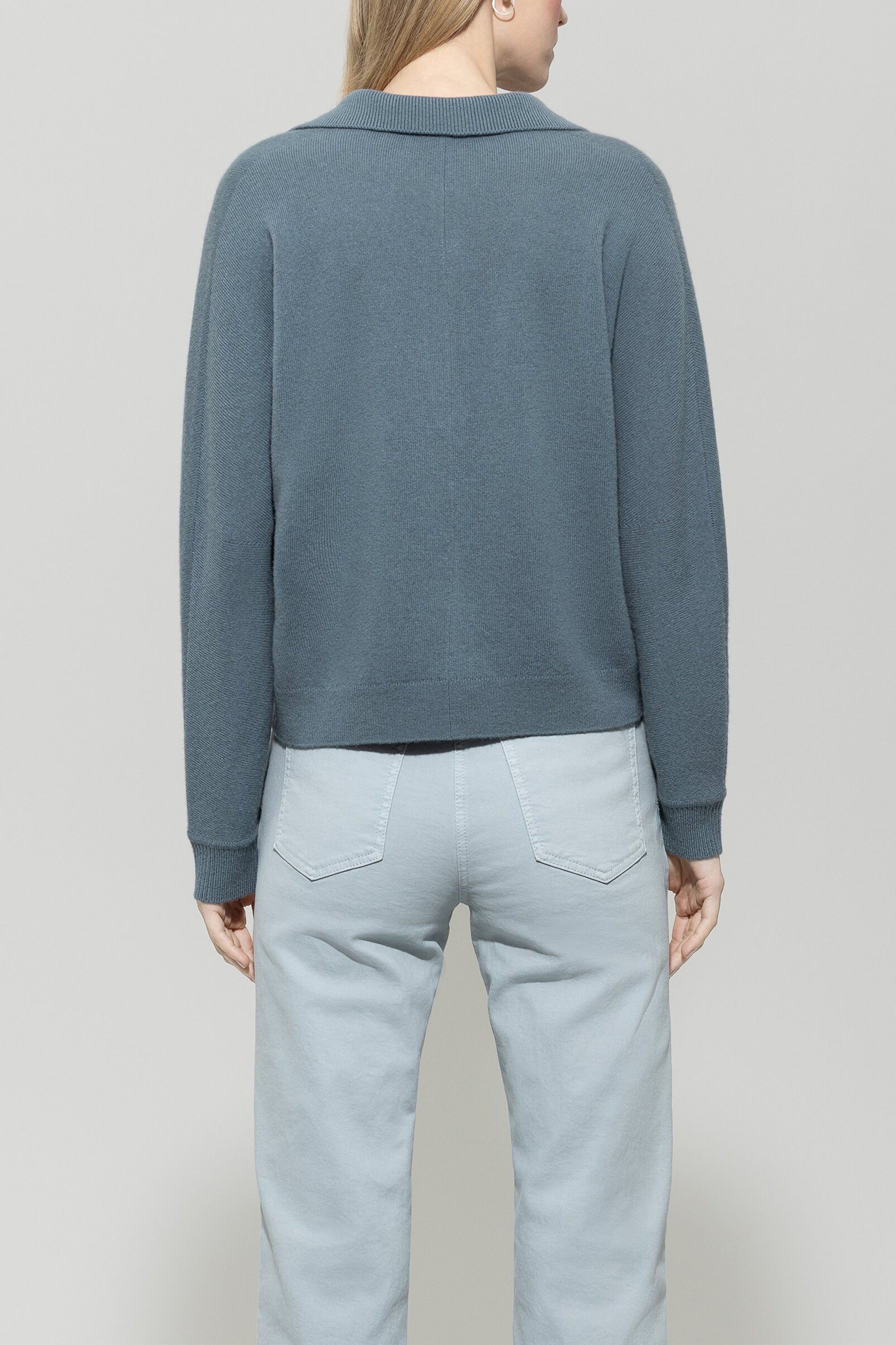 Polo-Shirt aus Kaschmir-Mix - greyish blue - Standard | Model Rück