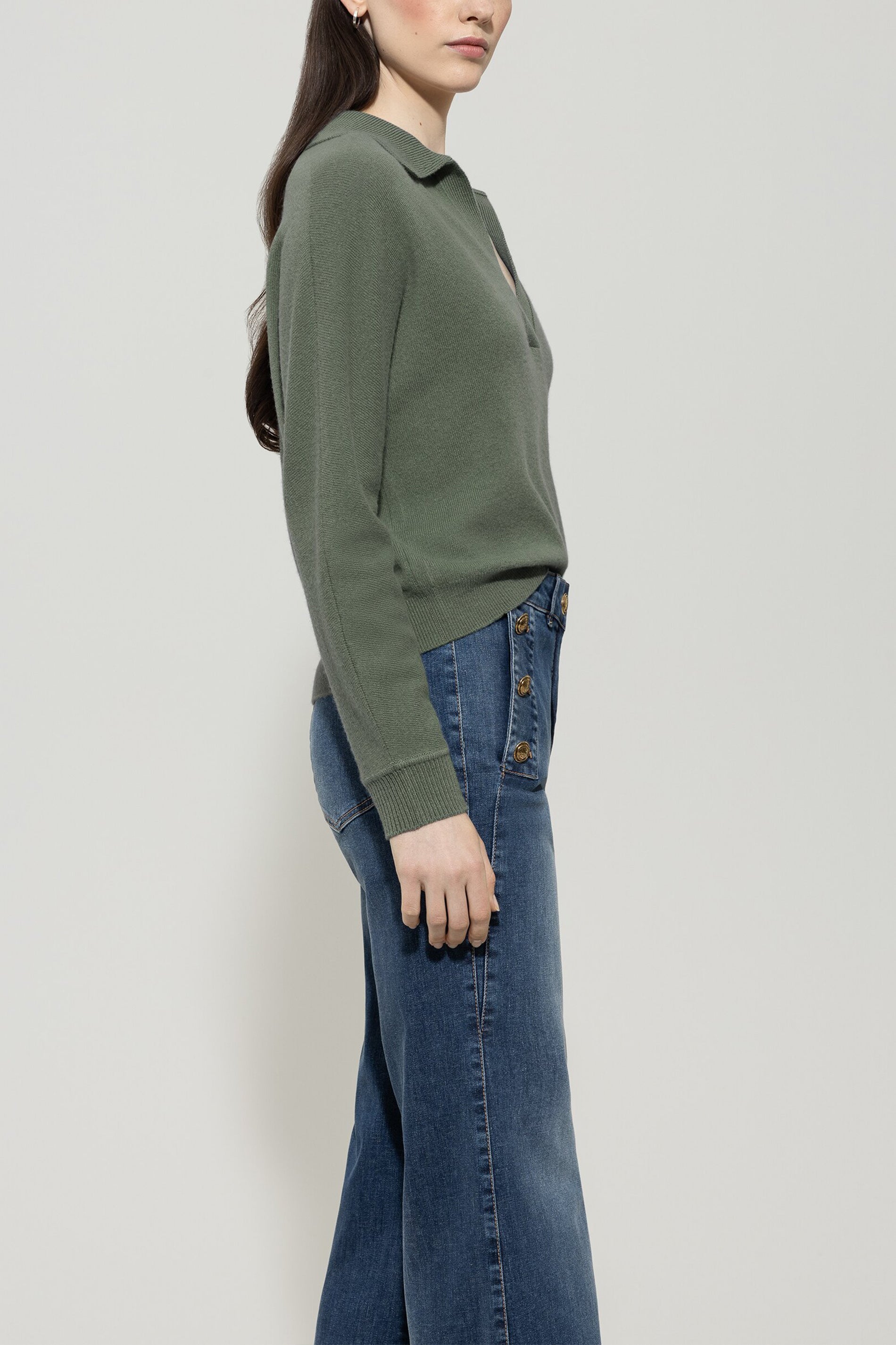 Polo-Shirt aus Kaschmir-Mix - cool khaki - Standard | Model Seite