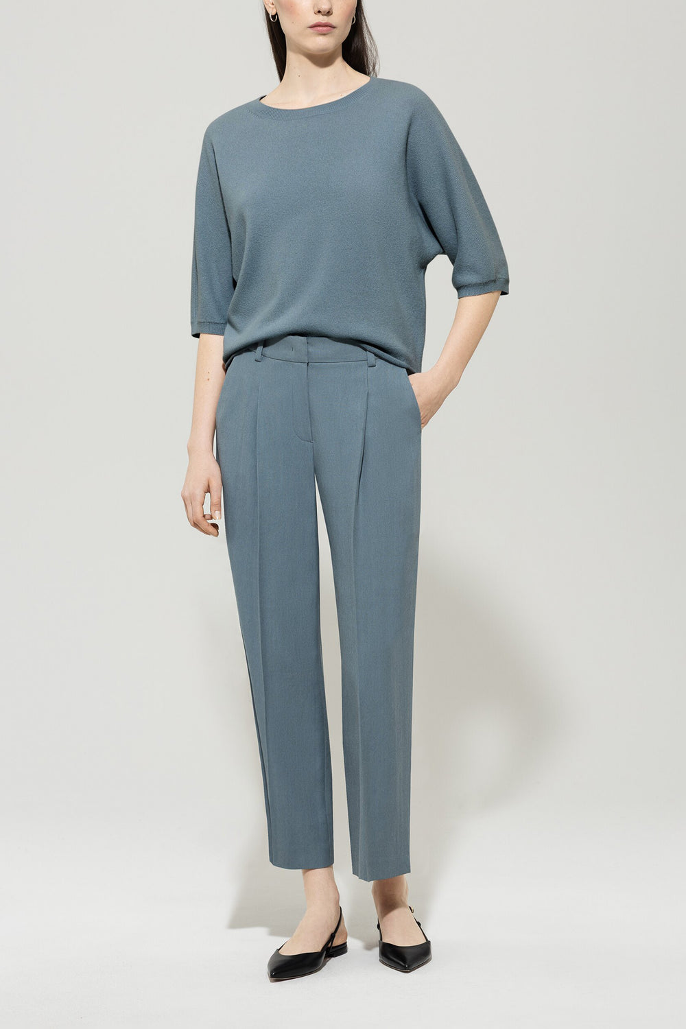 Cashmere-blend sweater - grayish blue - Standard