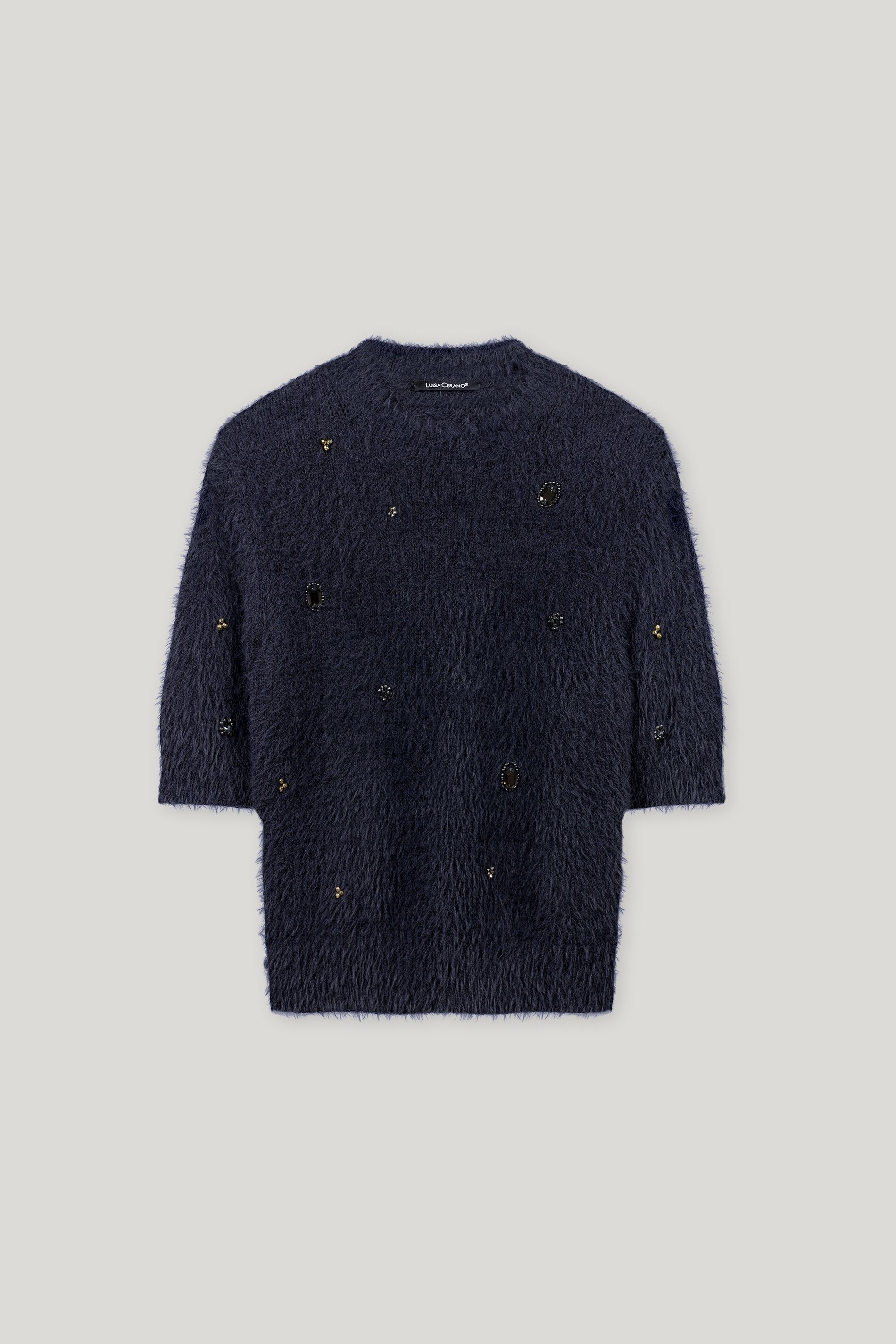 Kurzarm-Pullover mit Steinen - dark blue - Standard | Artikel Front