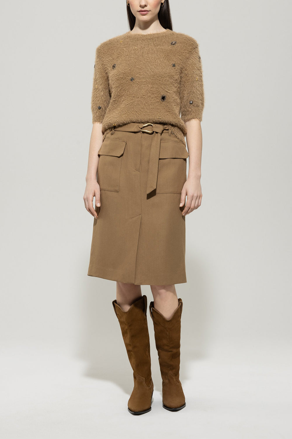 Kurzarm-Pullover mit Steinen - hanf - Standard