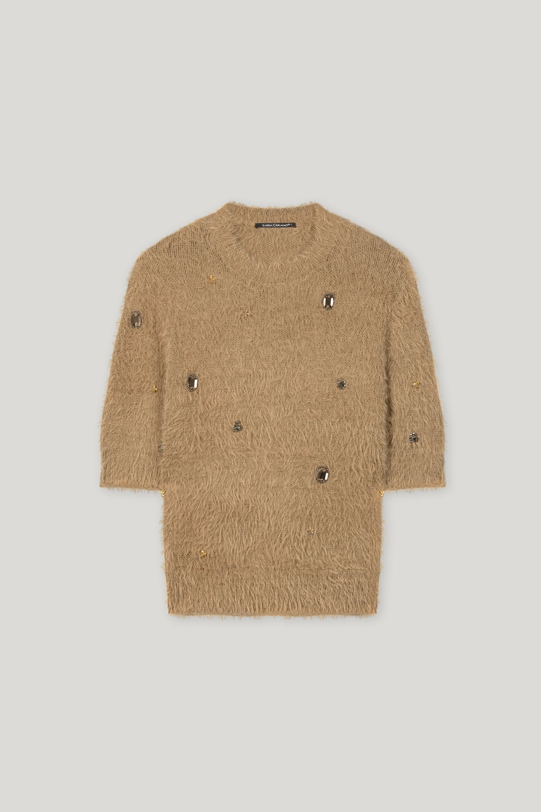 Kurzarm-Pullover mit Steinen - hanf - Standard | Artikel Front