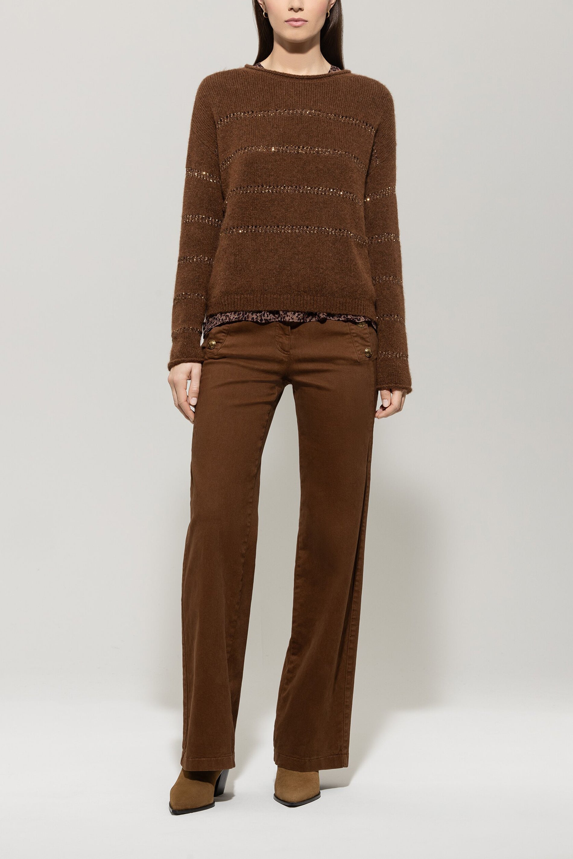 Pullover in Streifen-Optik - walnut - Standard | Model Front