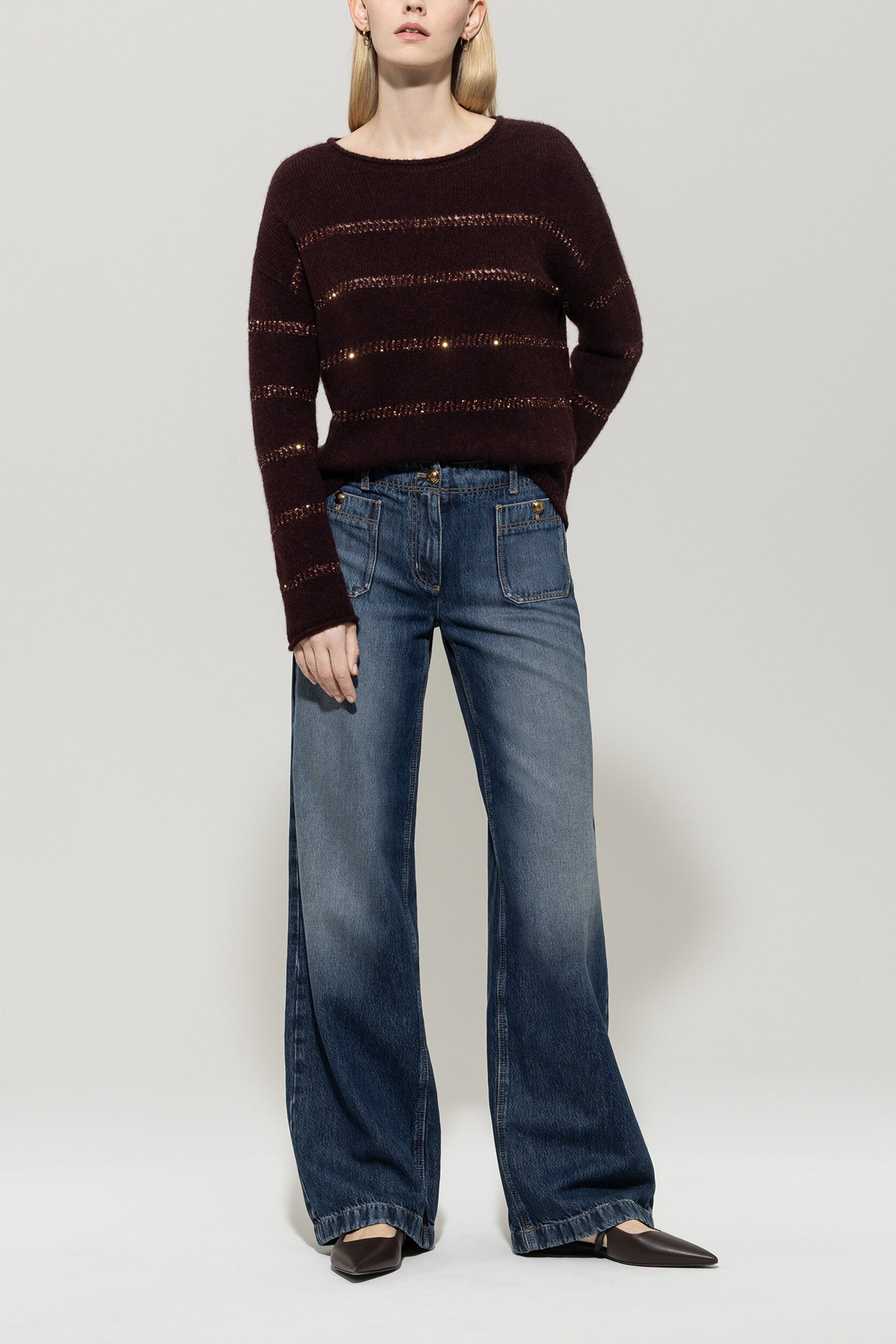 Pullover in Streifen-Optik - burgundy - Standard | Model Front