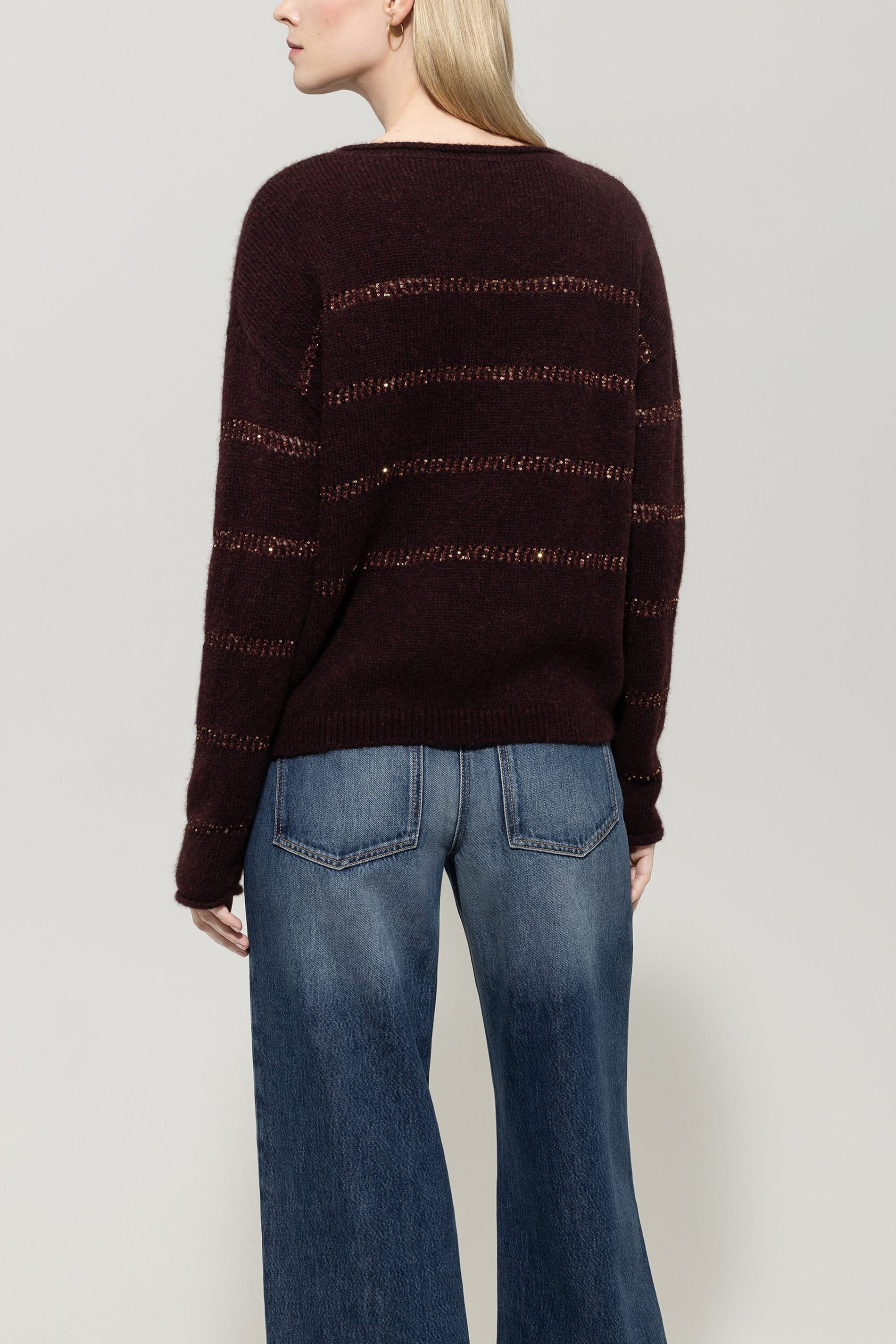 Pullover in Streifen-Optik - burgundy - Standard | Model Rück