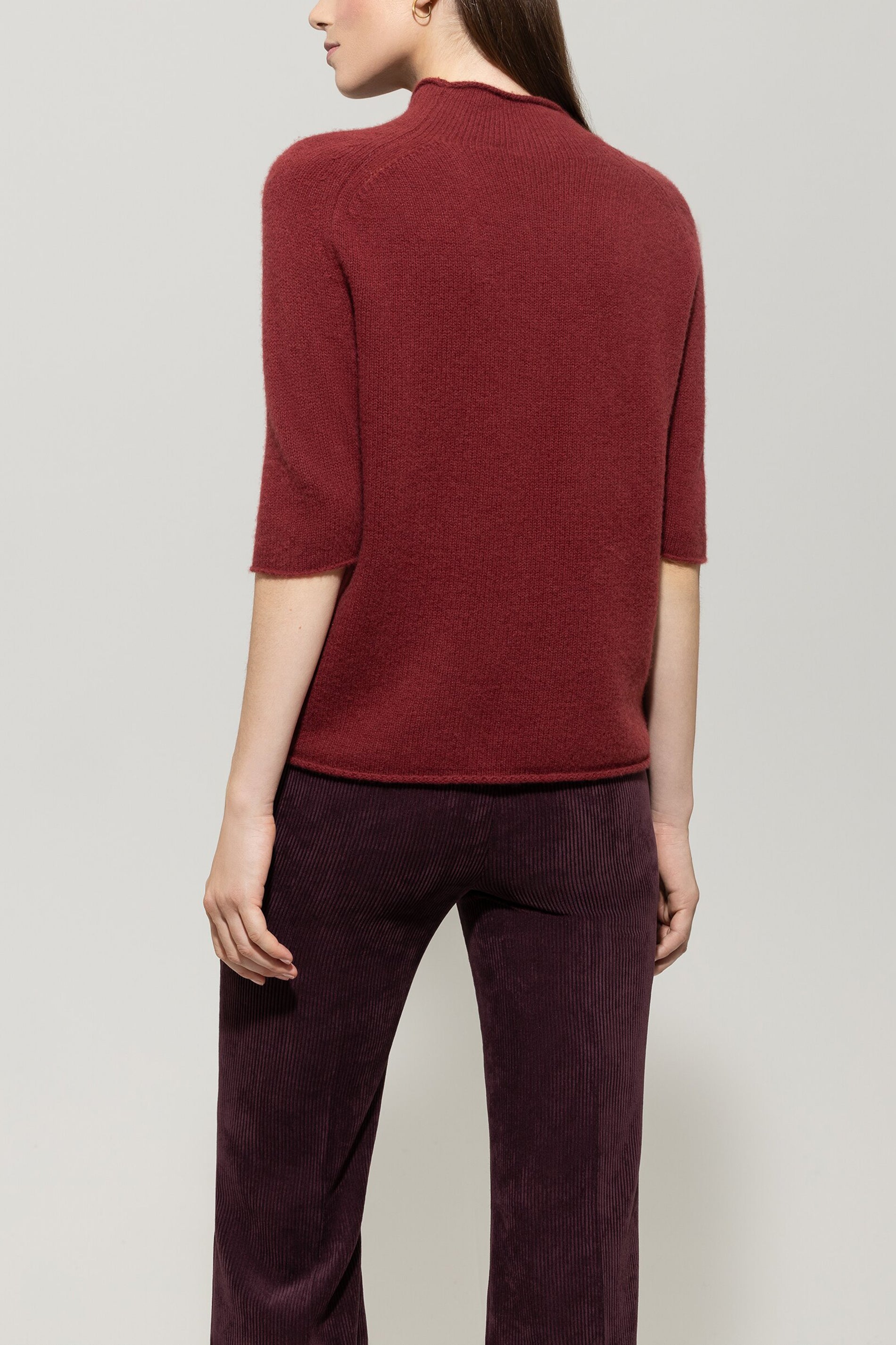 Halbarm-Pulli aus Kaschmir-Mix - berry red - Standard | Model Rück