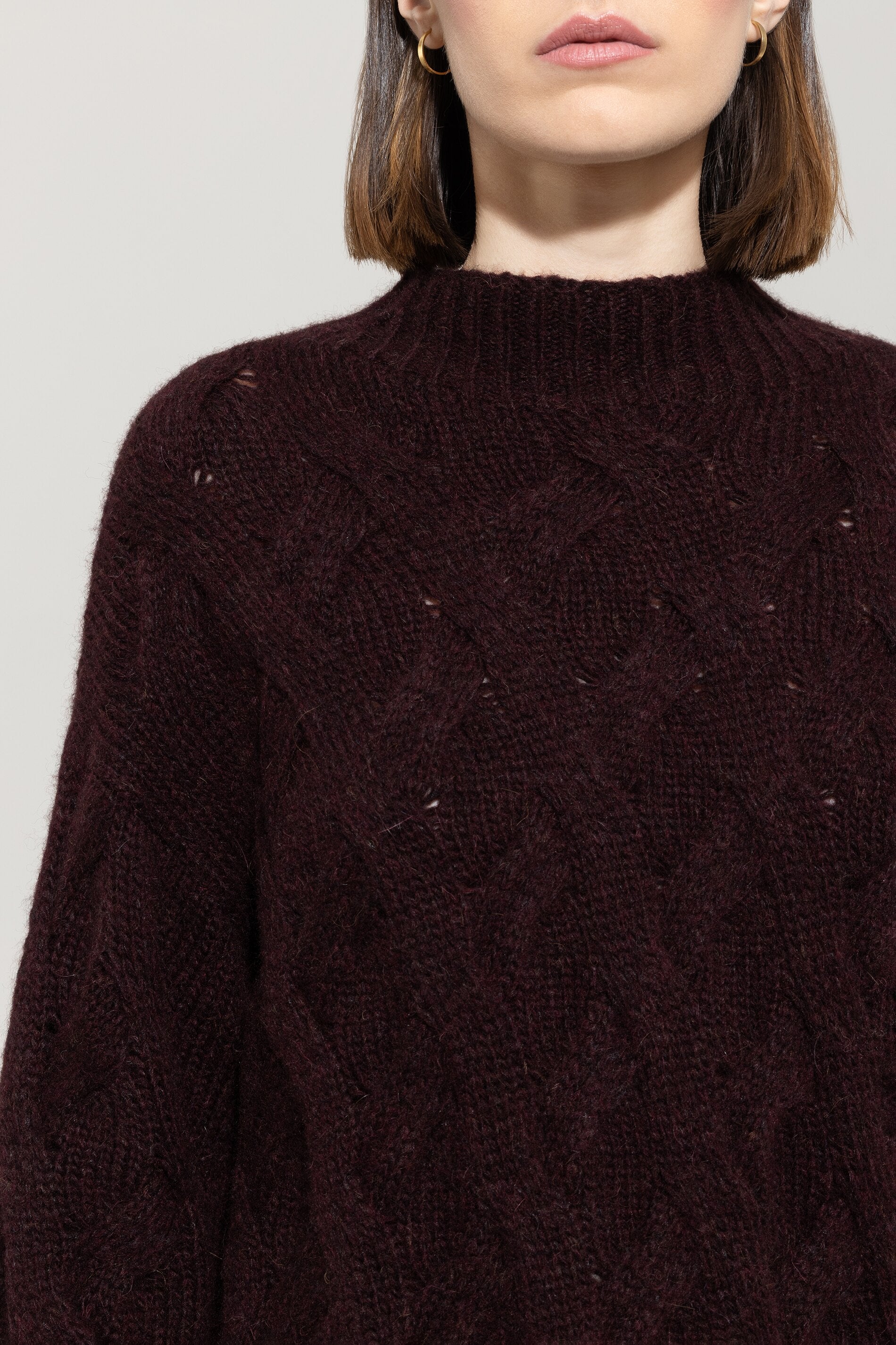 Pullover mit Chunky-Cable-Knit - burgundy - Standard | Model Detail