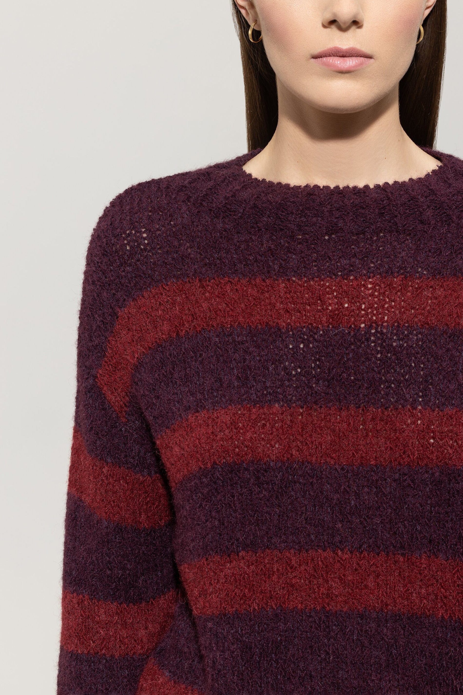 Streifen-Pulli aus Alpaka-Mix - burgundy / berry red - Standard | Model Detail