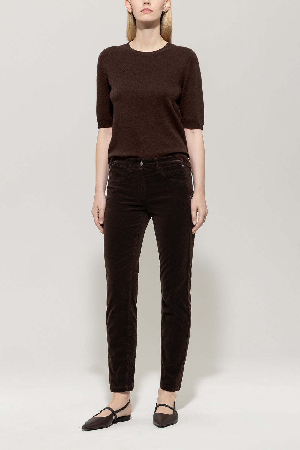 Short-sleeved cashmere-blend sweater - espresso - Standard