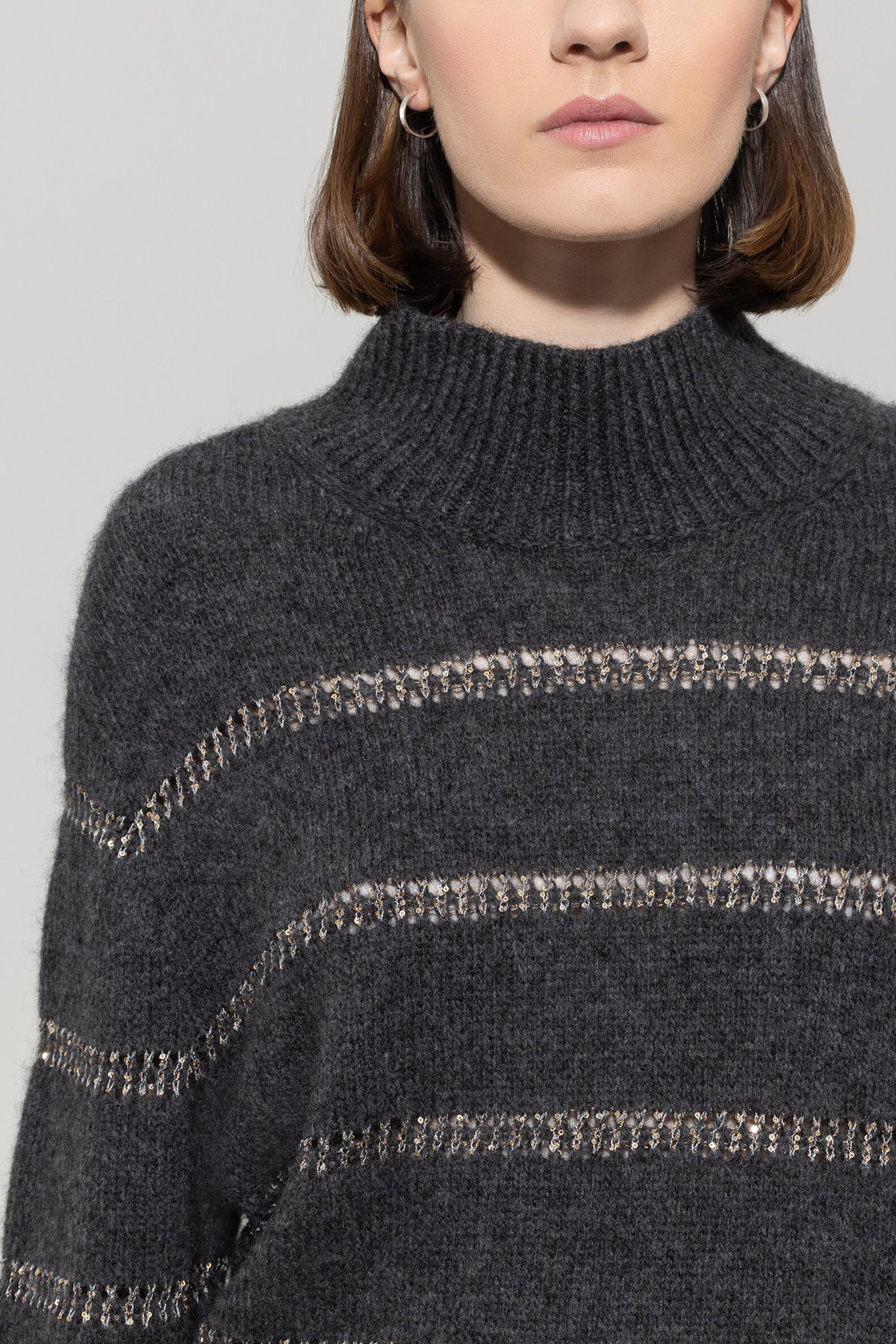 Streifen-Pulli aus Alpaka-Mix - urban grey - Standard | Model Detail