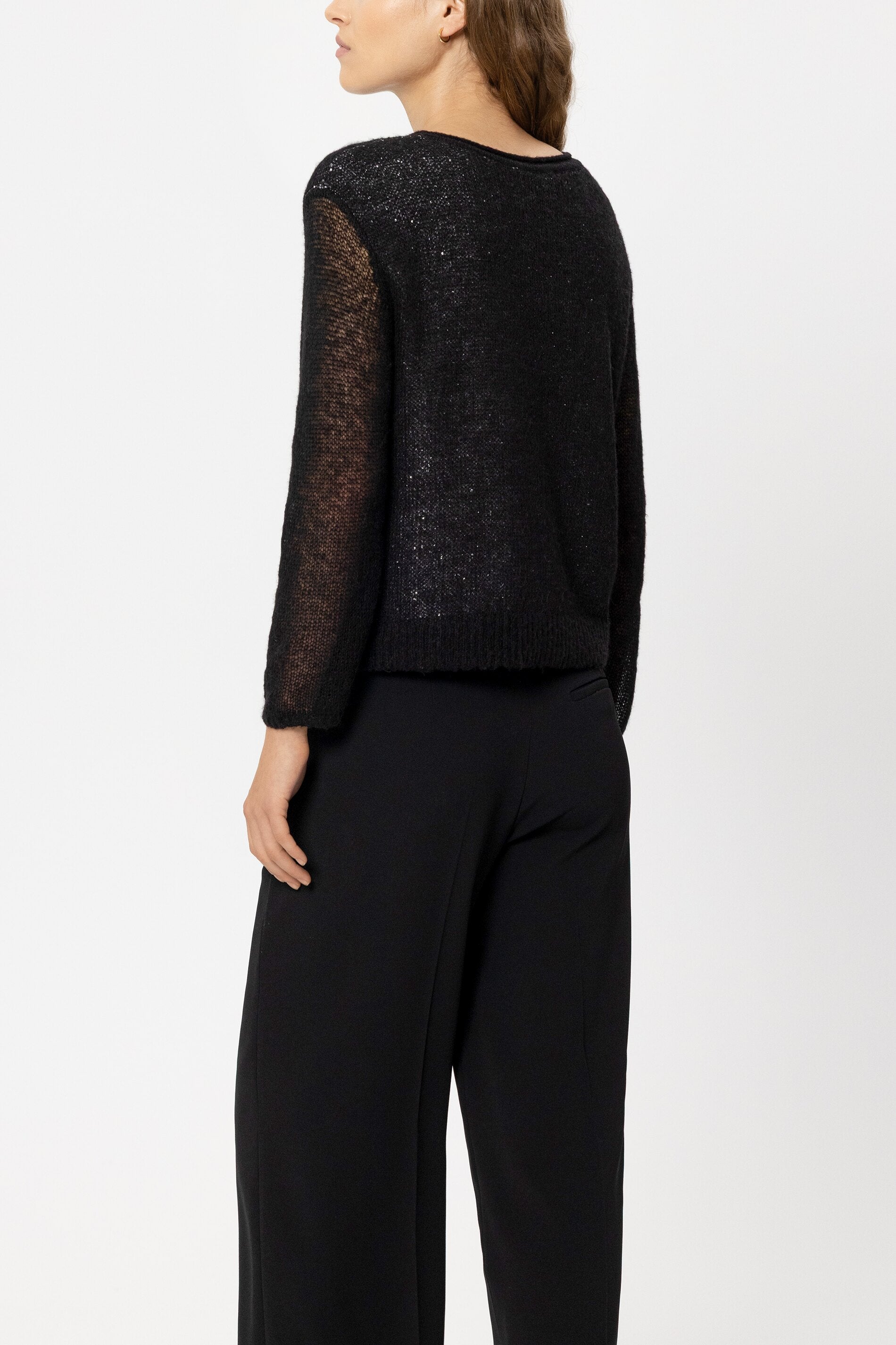 Pailletten-Langarm-Pullover - black - Standard | Model Rück