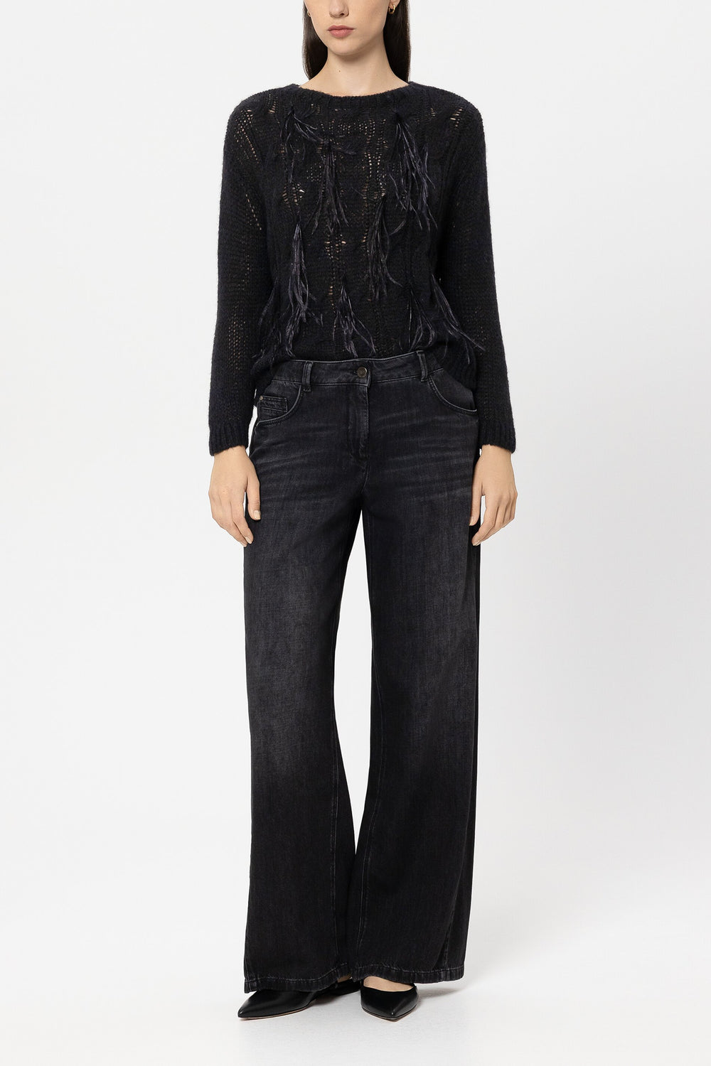 Cable-knit sweater - pure black - Standard