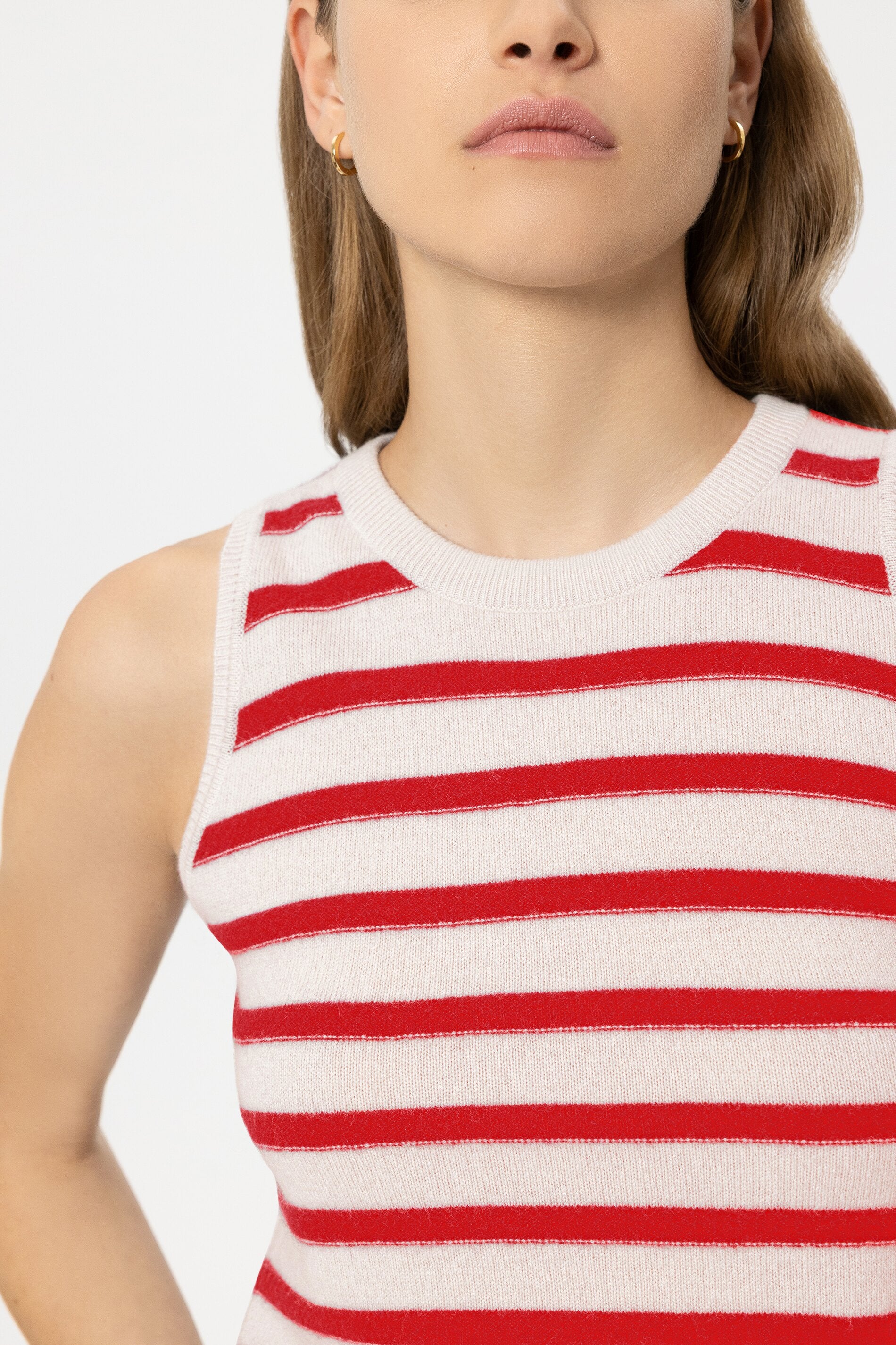 Ringel-Top aus Kaschmir-Mix - cherry red / cream - Standard | Model Detail