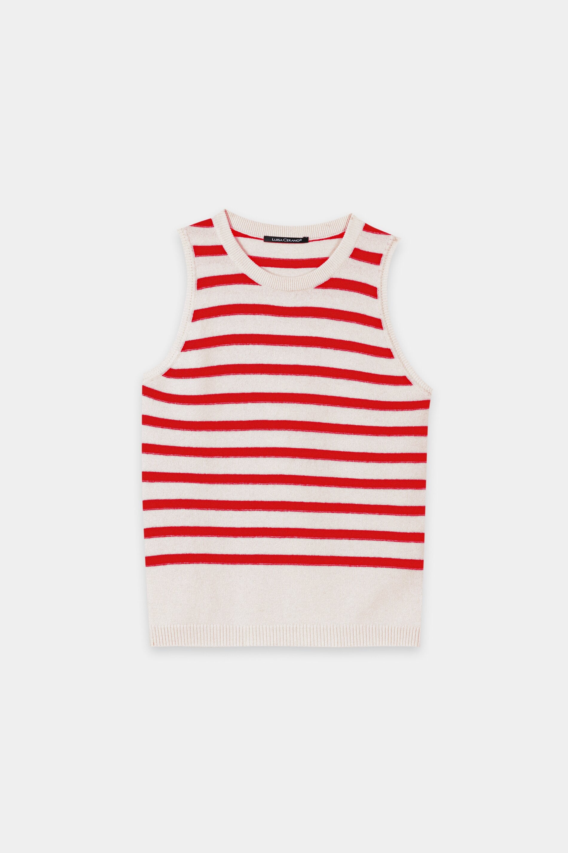 Ringel-Top aus Kaschmir-Mix - cherry red / cream - Standard | Artikel Front