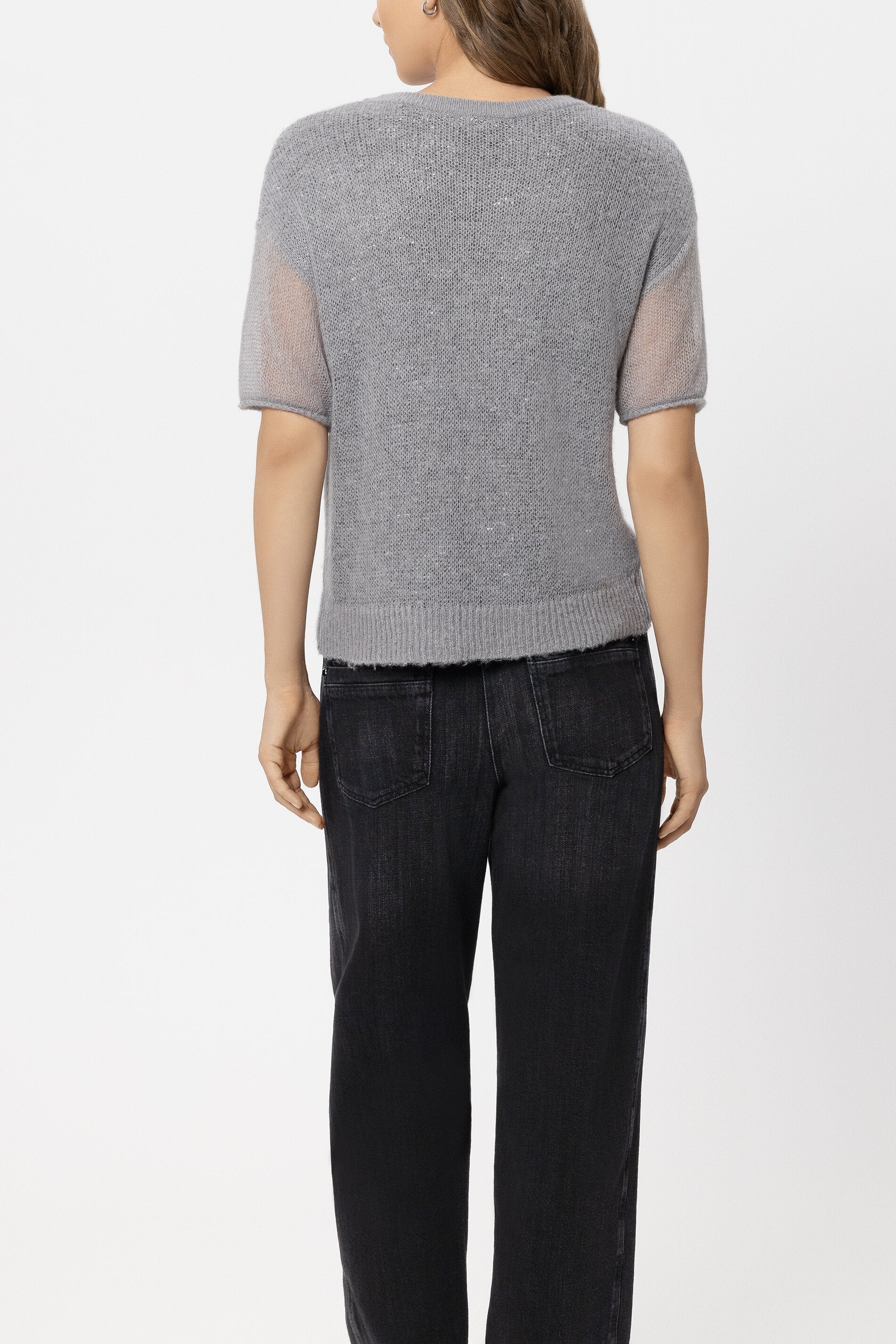 Pailletten-Halbarm-Pullover - silver - Standard | Model Rück