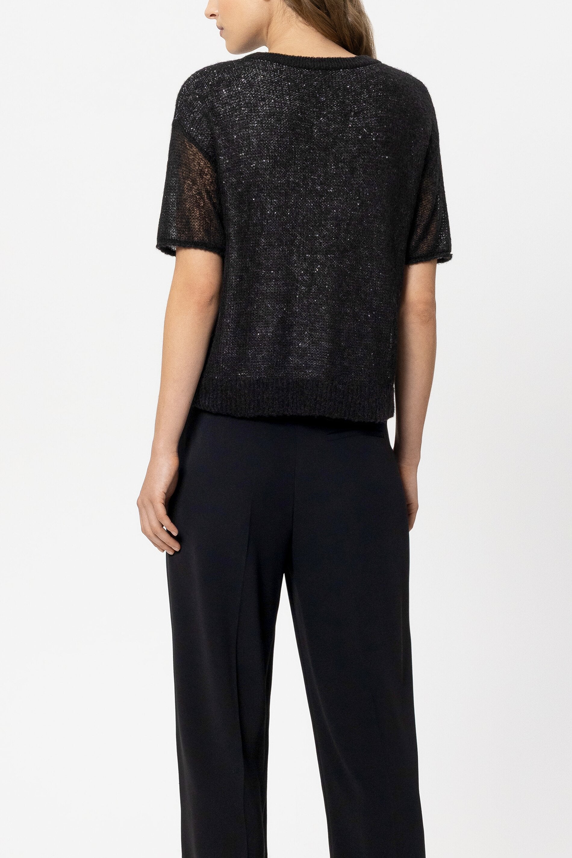 Pailletten-Halbarm-Pullover - black - Standard | Model Rück