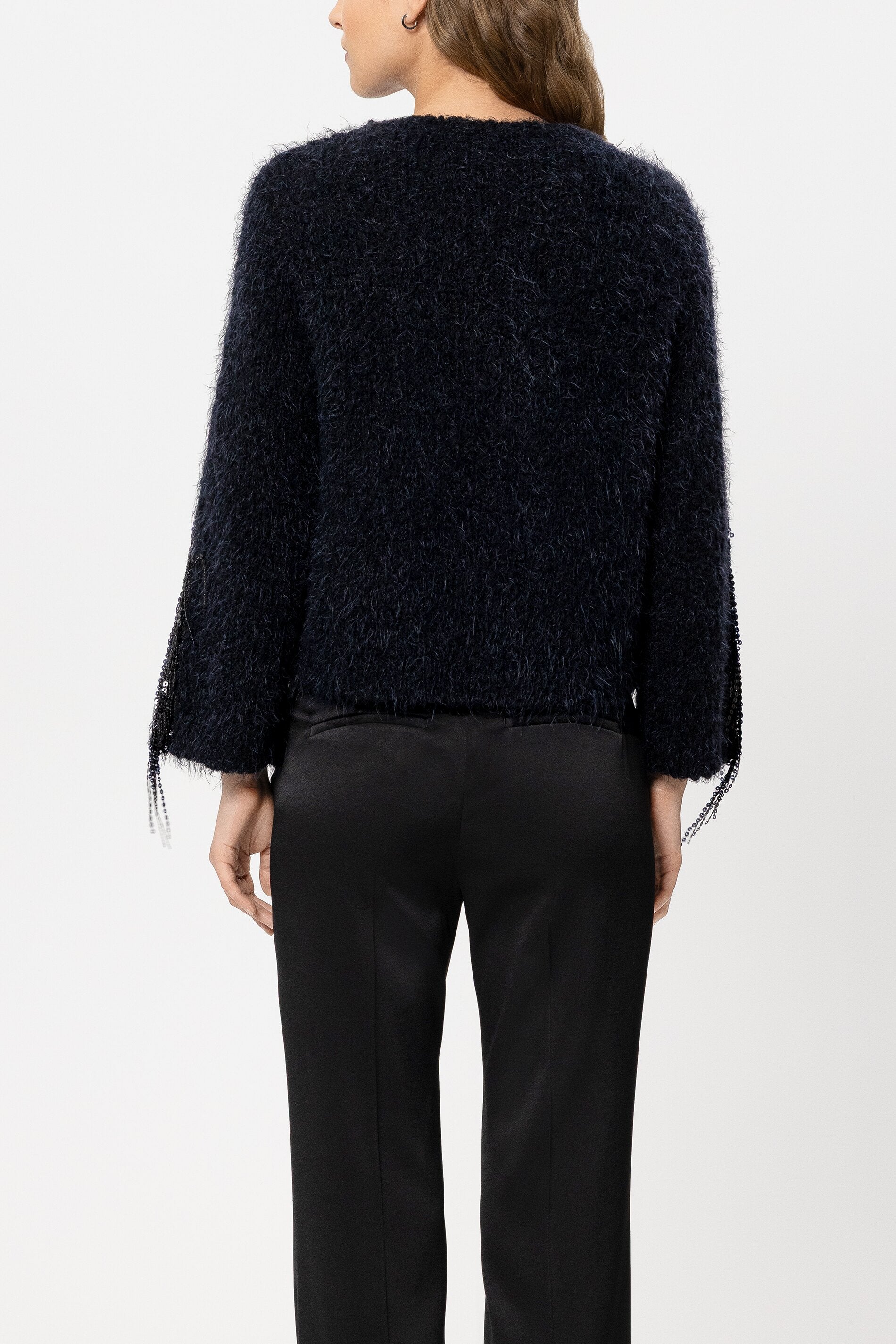 Pullover mit Statement-Fransen - black - Standard | Model Rück