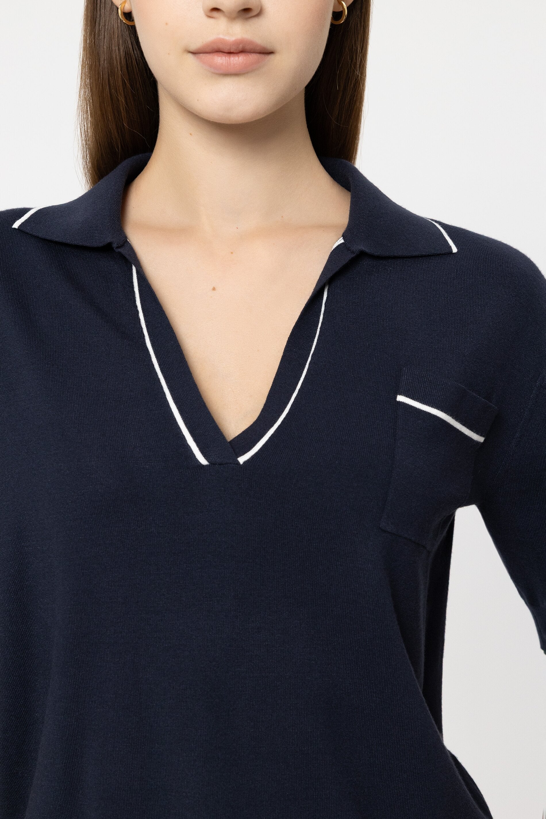 Polo-Feinstrick-Pullover - navy blue - Standard | Model Detail