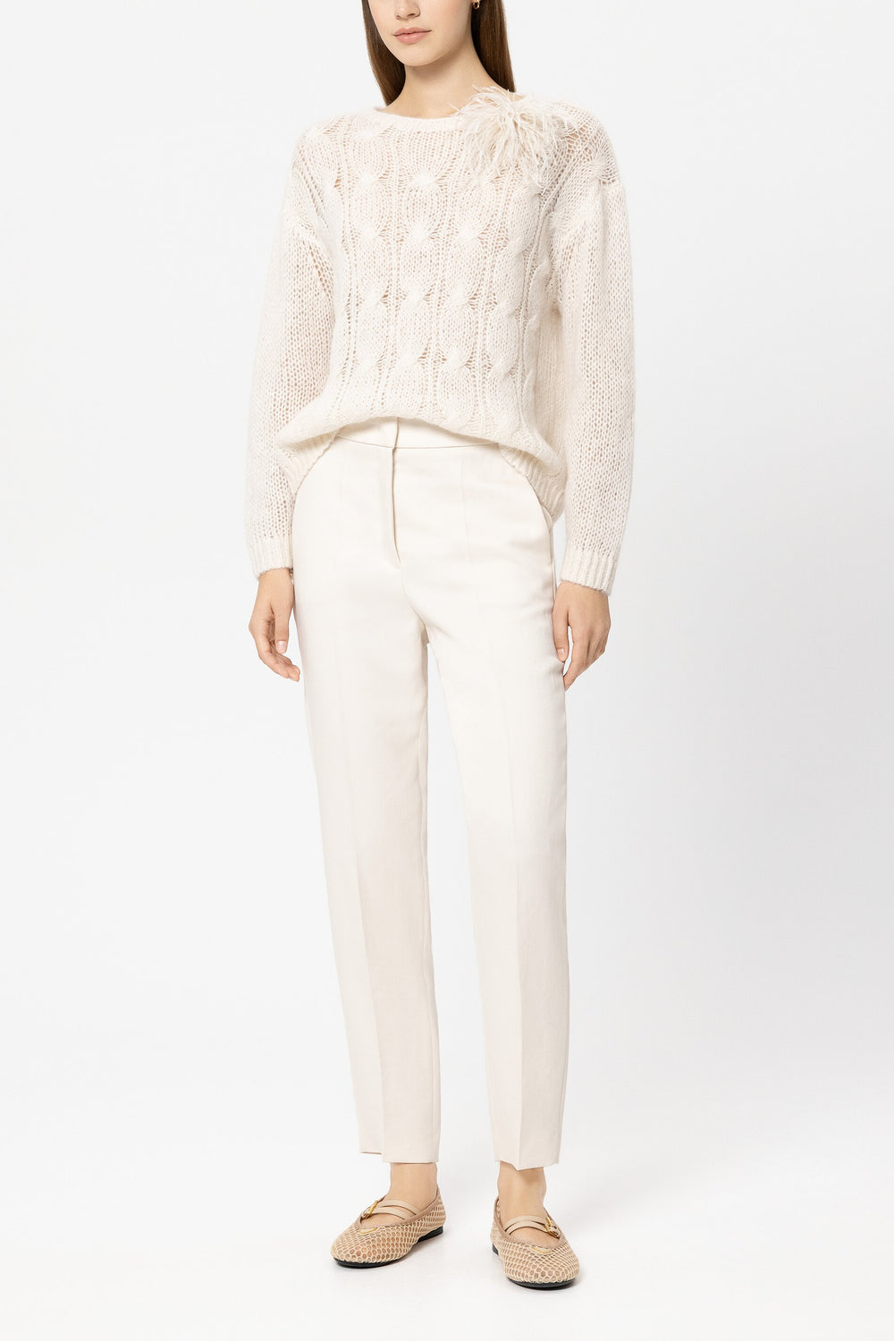 Cable-knit sweater - cream - Standard