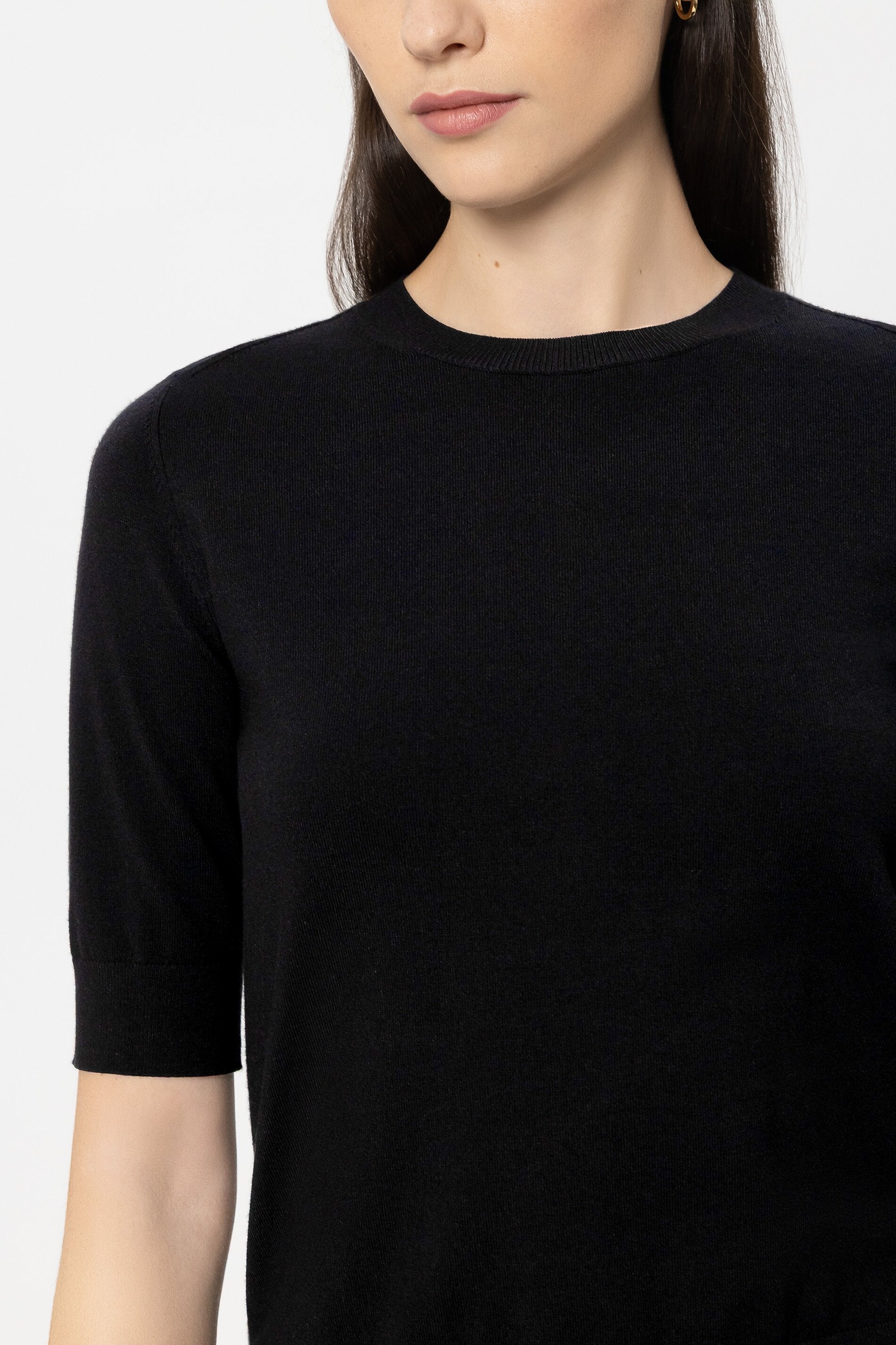 Halbarm-Feinstrick-Pullover - pure black - Standard | Model Detail