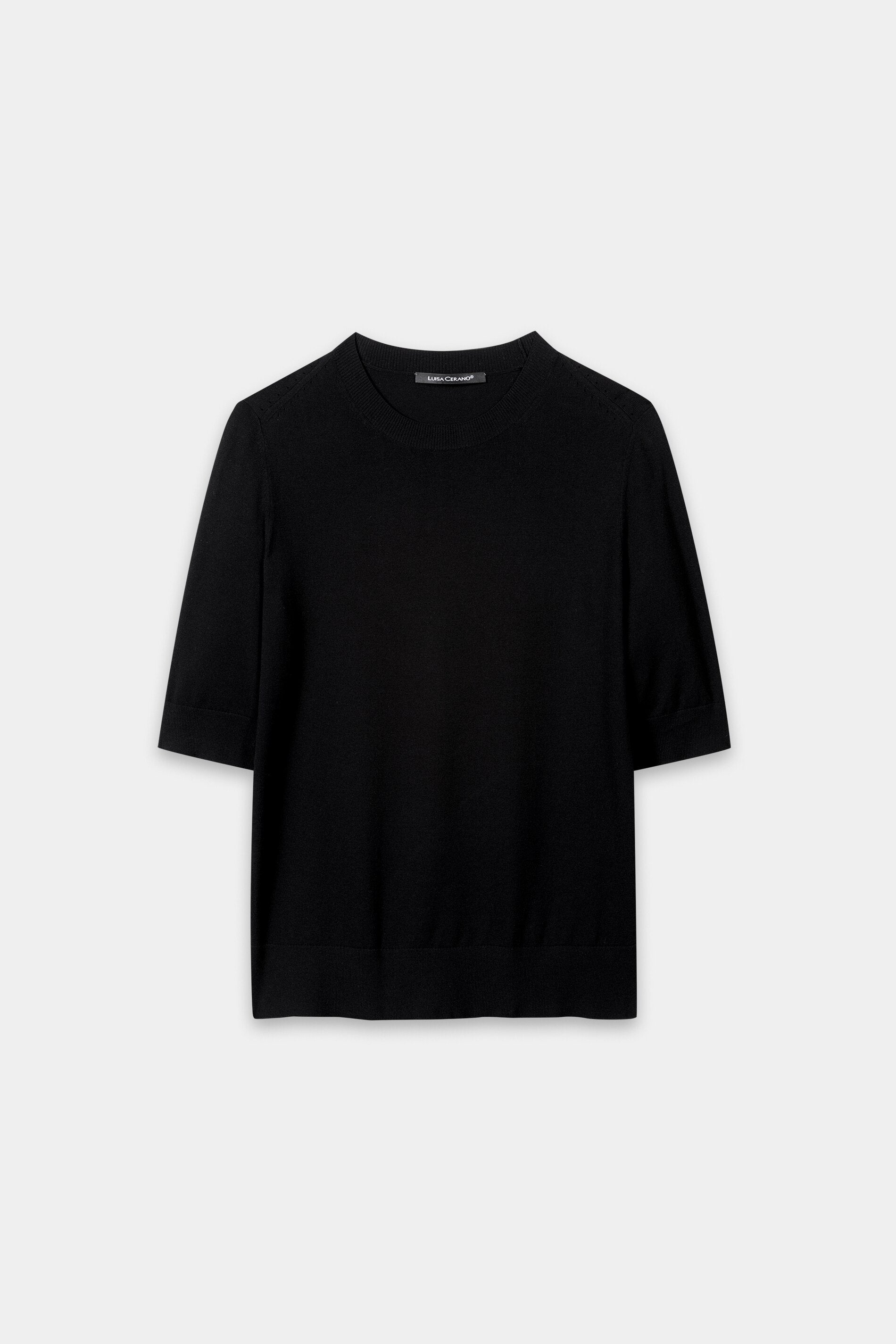 Halbarm-Feinstrick-Pullover - pure black - Standard | Artikel Front