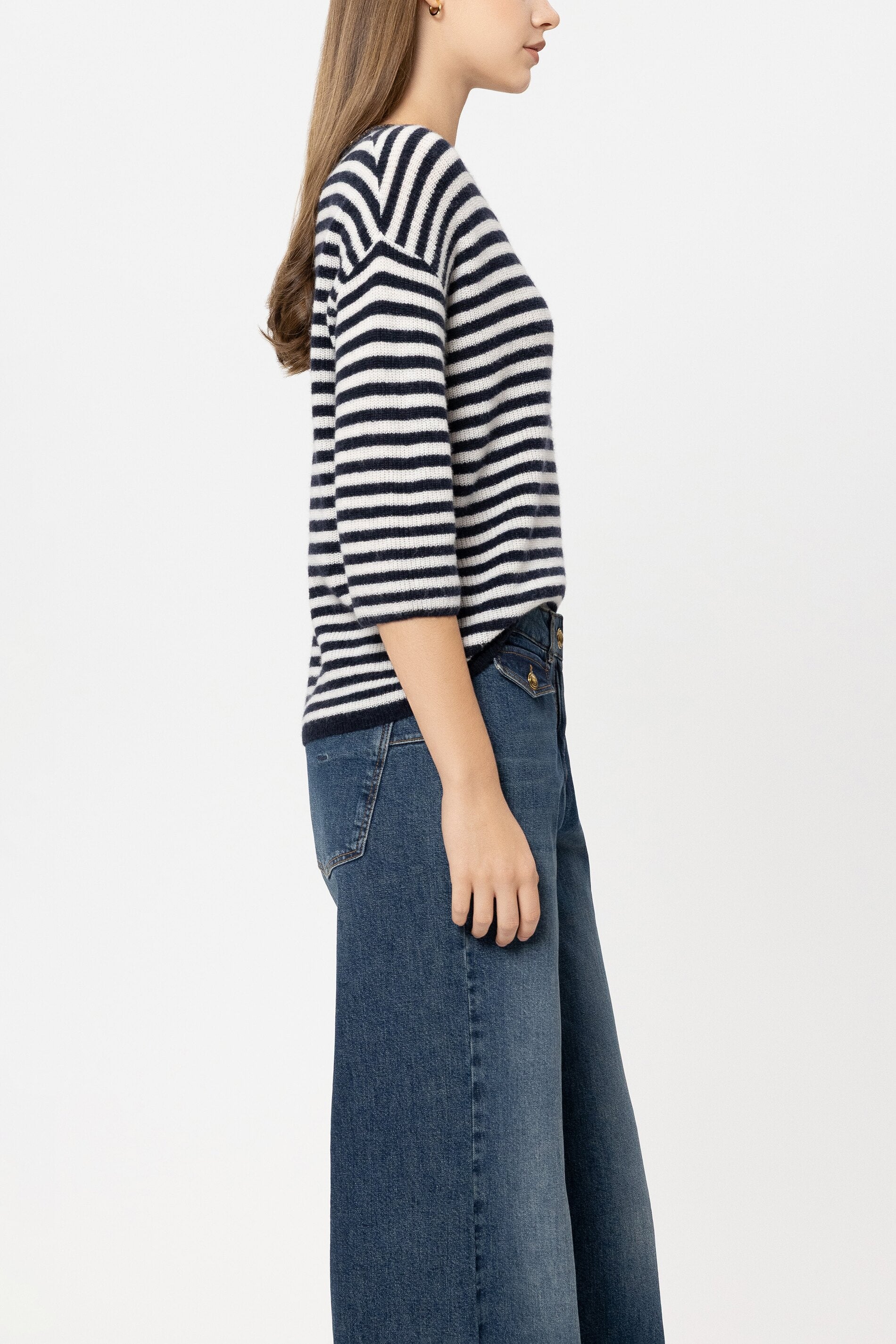 Pullover Kurzarm - navy blue / cream - Standard | Model Seite