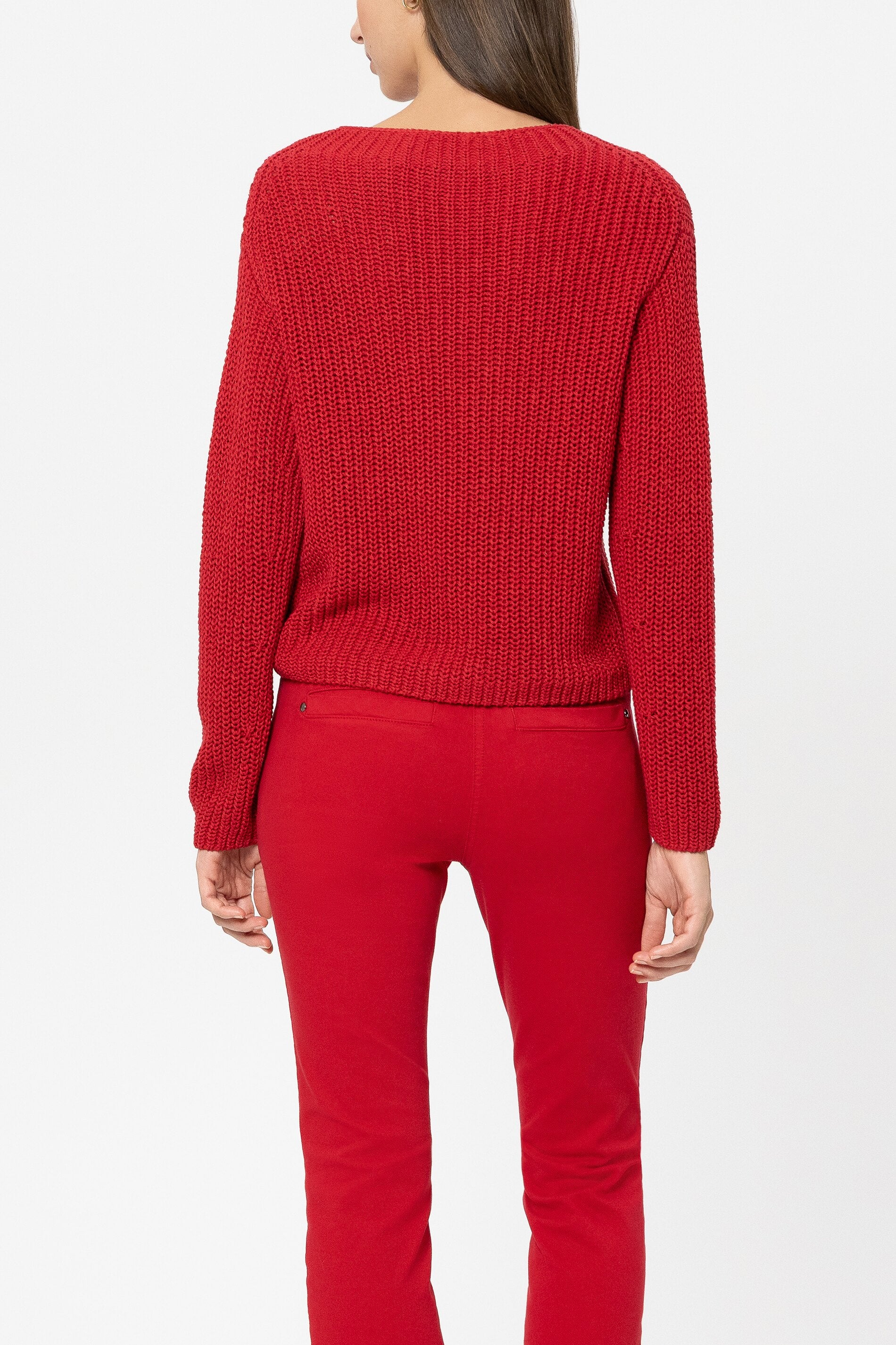 Pullover aus Leinen-Mix - cherry red - Standard | Model Rück