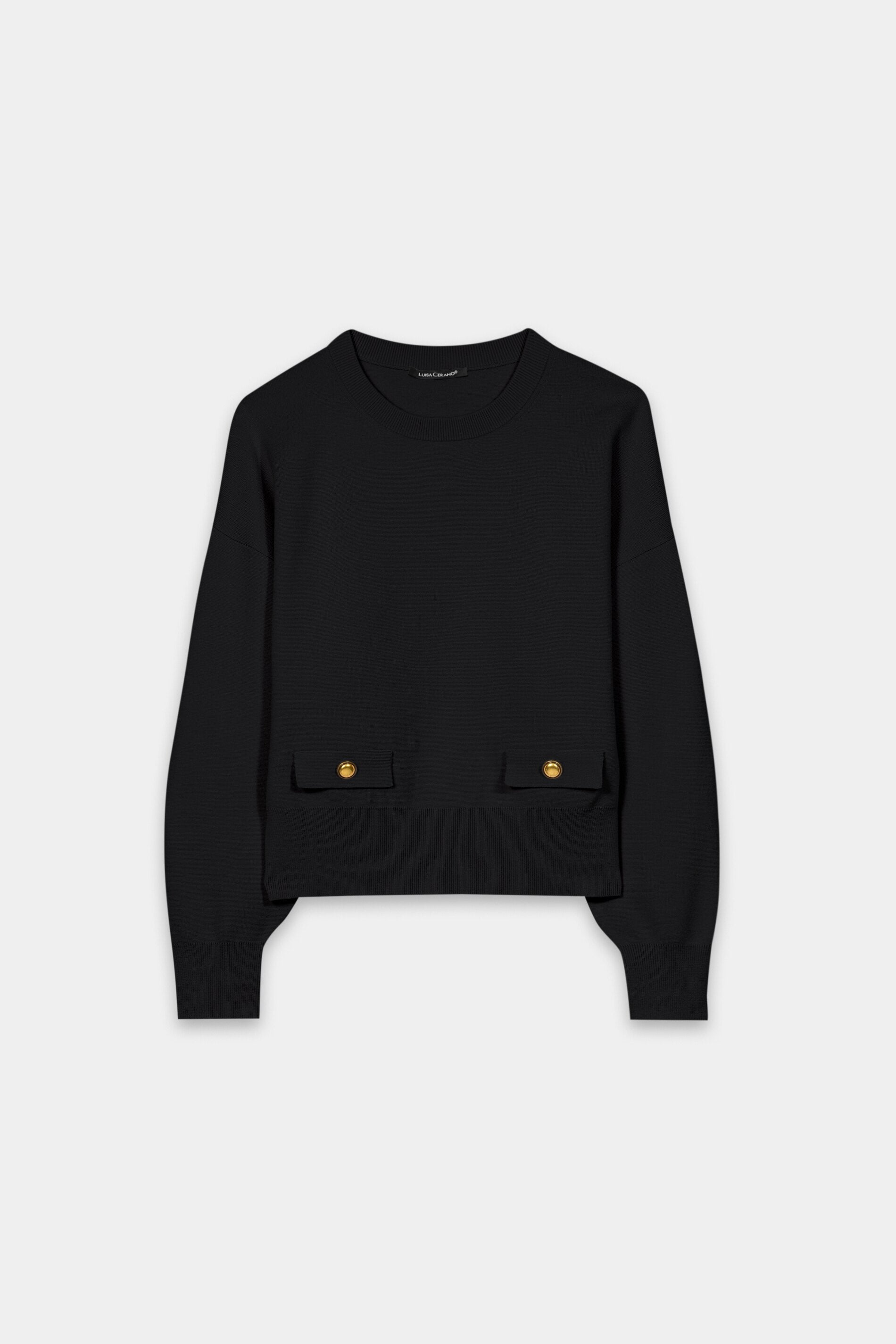 Langarm-Feinstrick-Pullover - pure black - Standard | Artikel Front