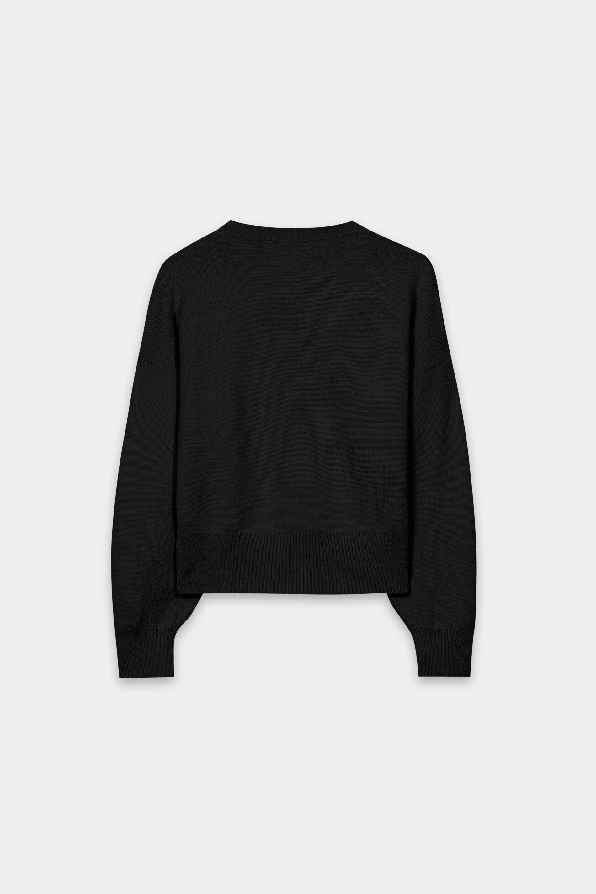 Langarm-Feinstrick-Pullover - pure black - Standard | Artikel Rück