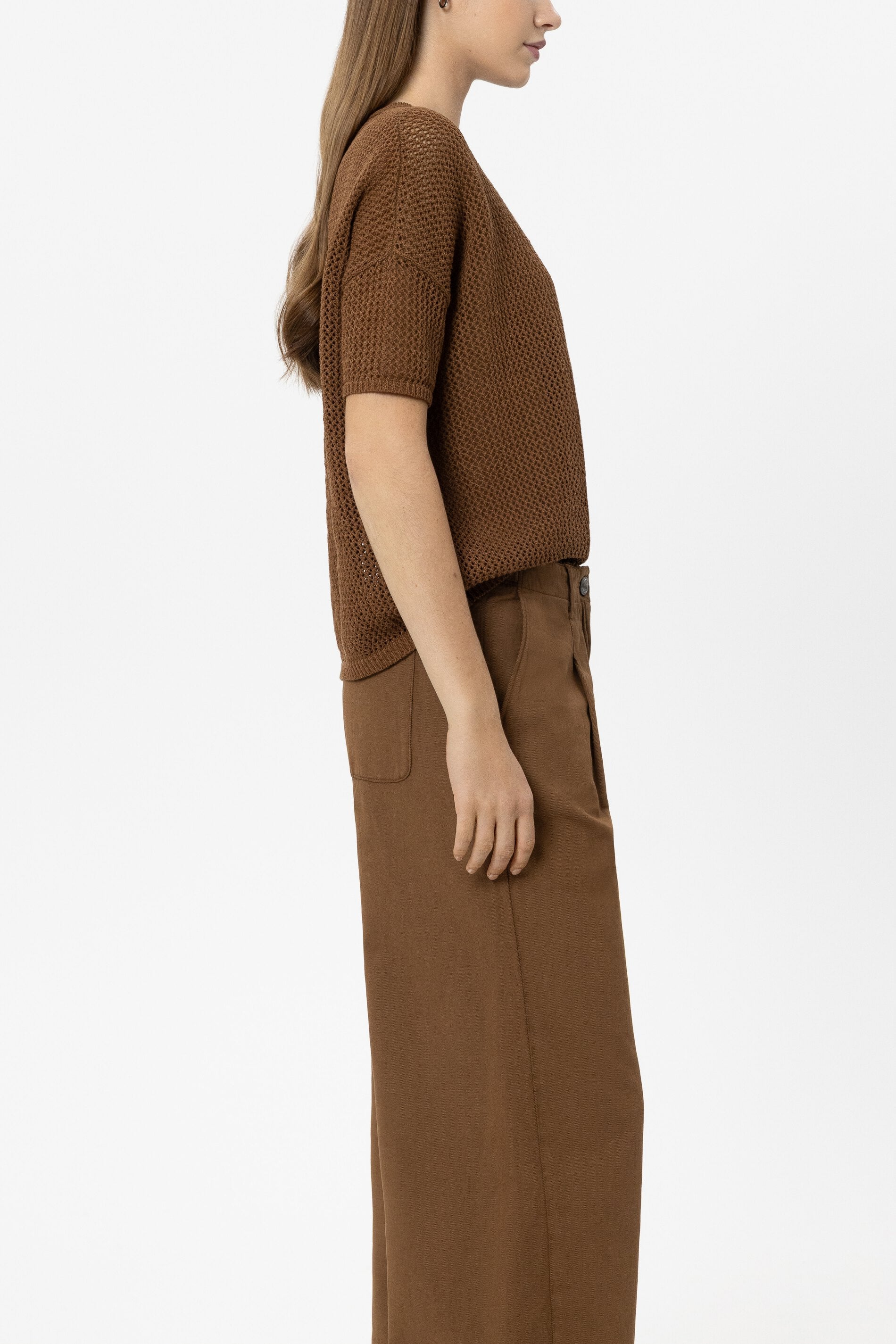 Pullover aus Leinen-Mix - dark terracotta - Standard | Model Seite