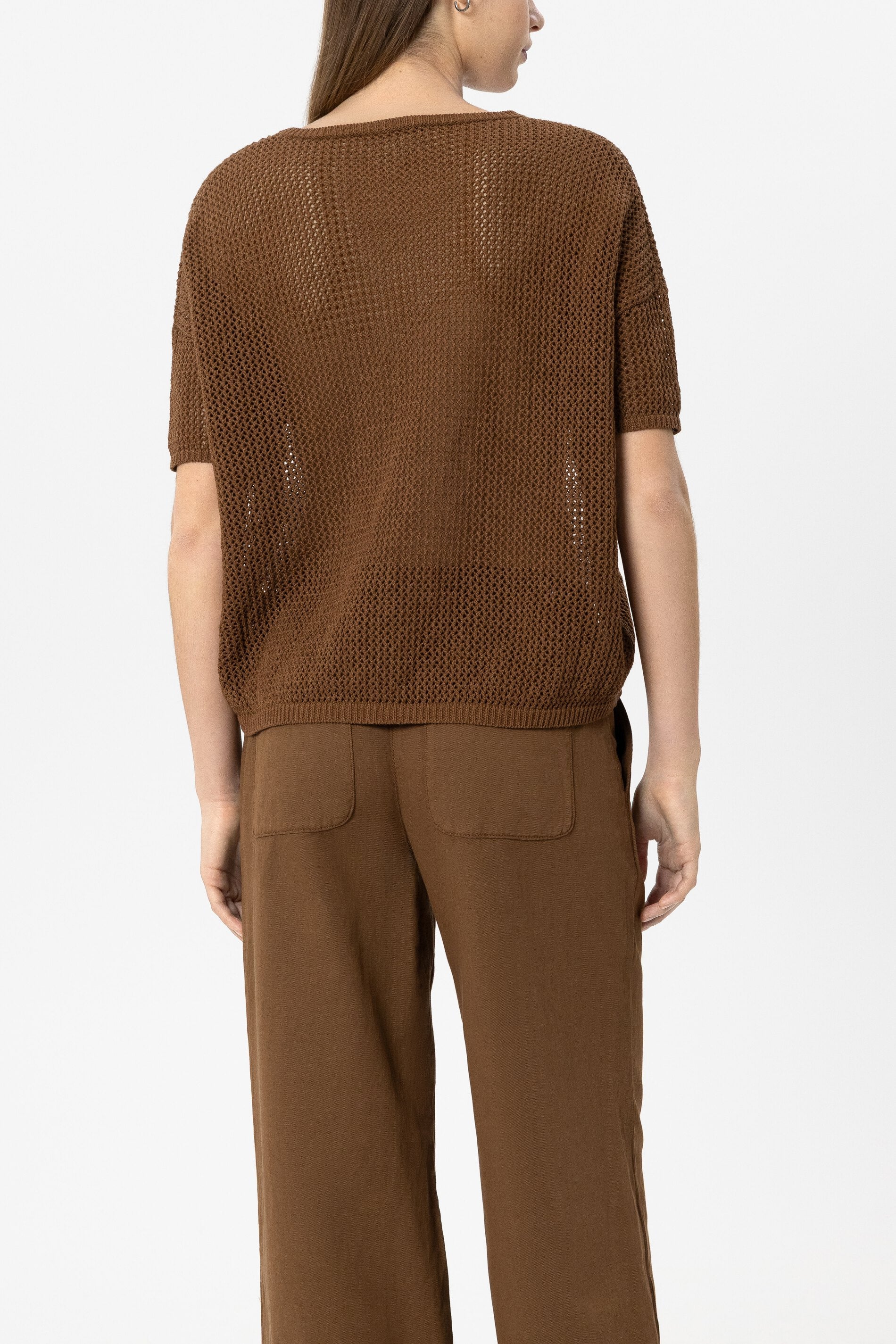 Pullover aus Leinen-Mix - dark terracotta - Standard | Model Rück