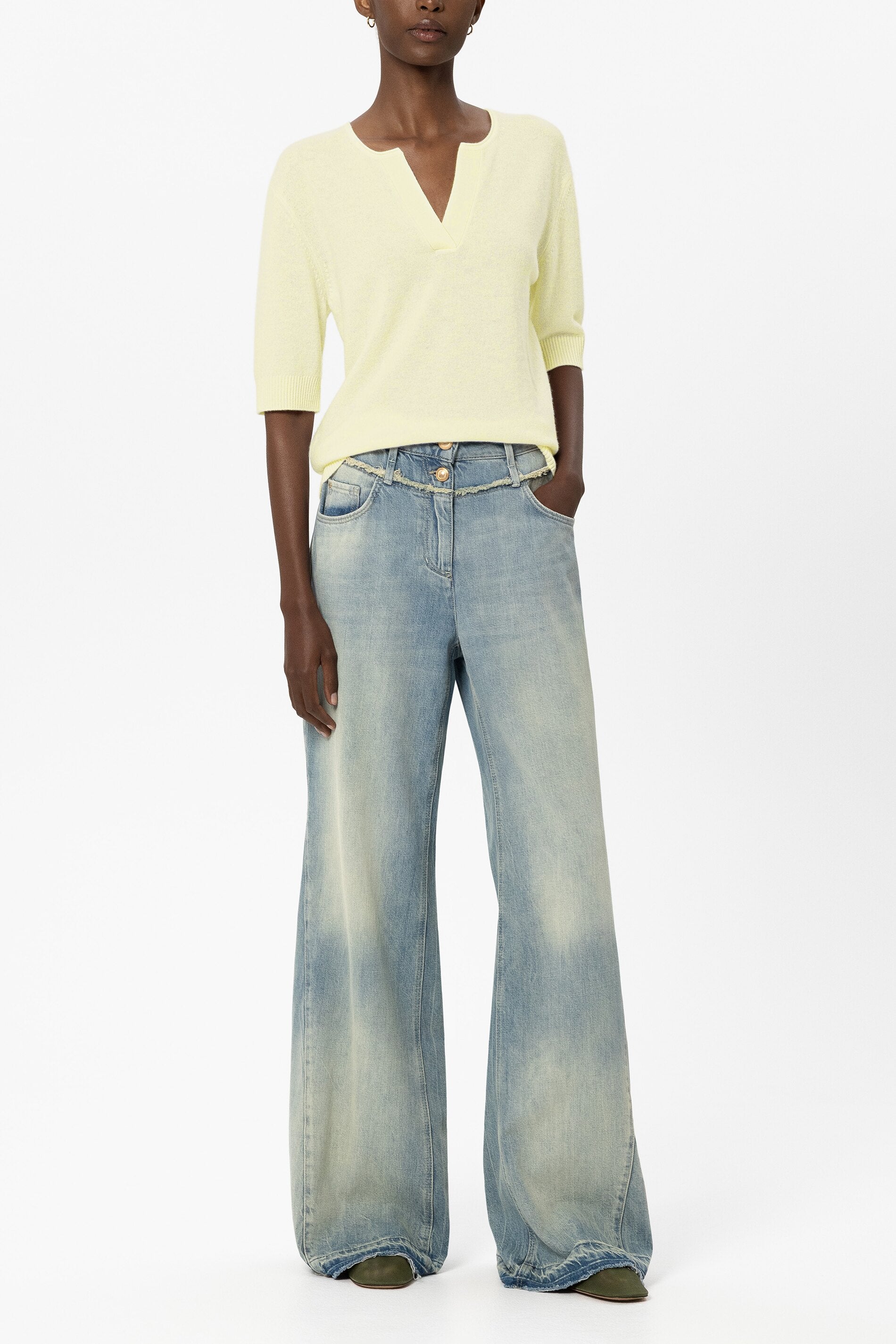 Pullover aus Kaschmir-Mix - citron - Standard | Model Front