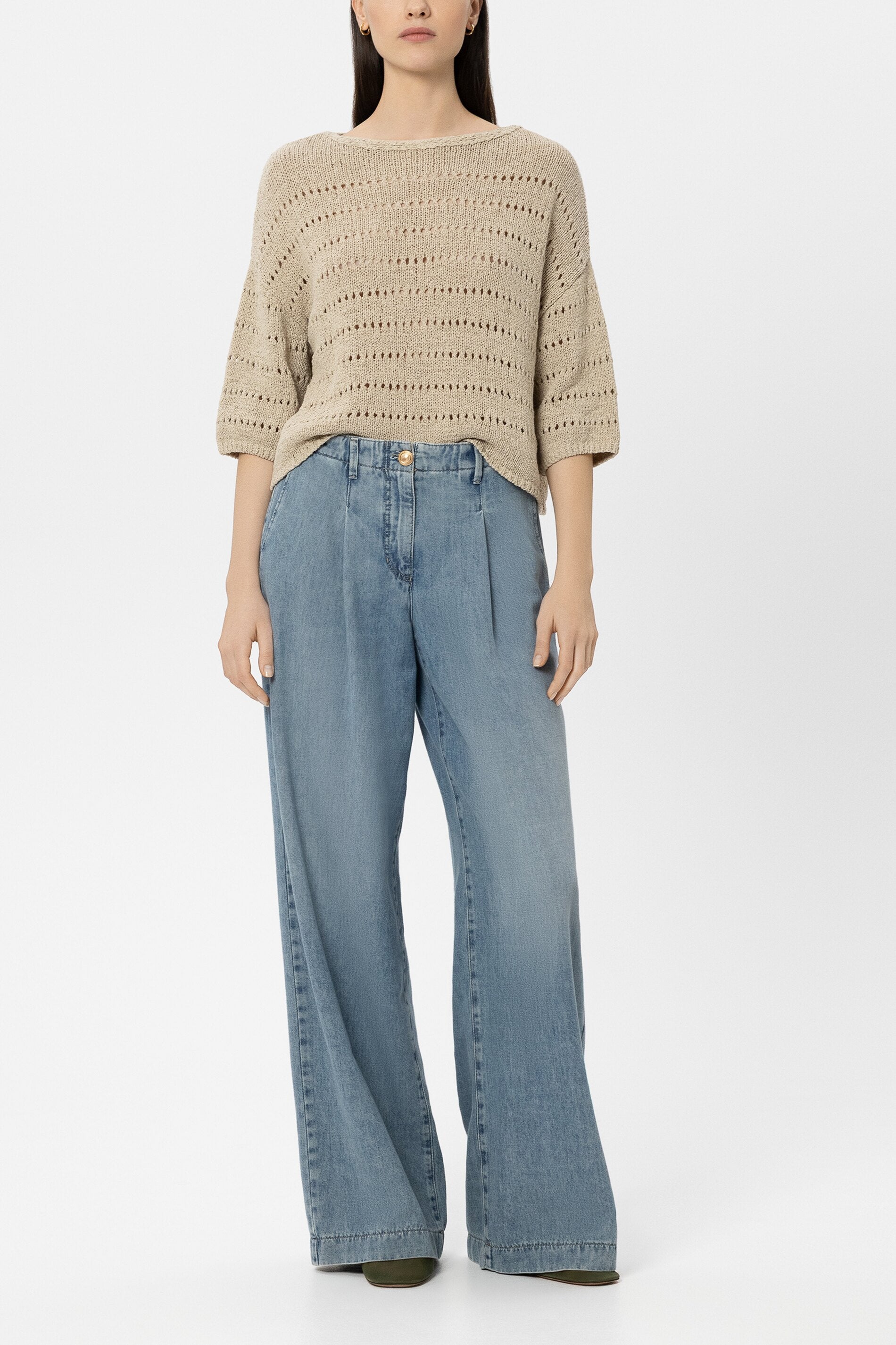 Pullover mit Ajour-Muster - sand - Standard | Model Front