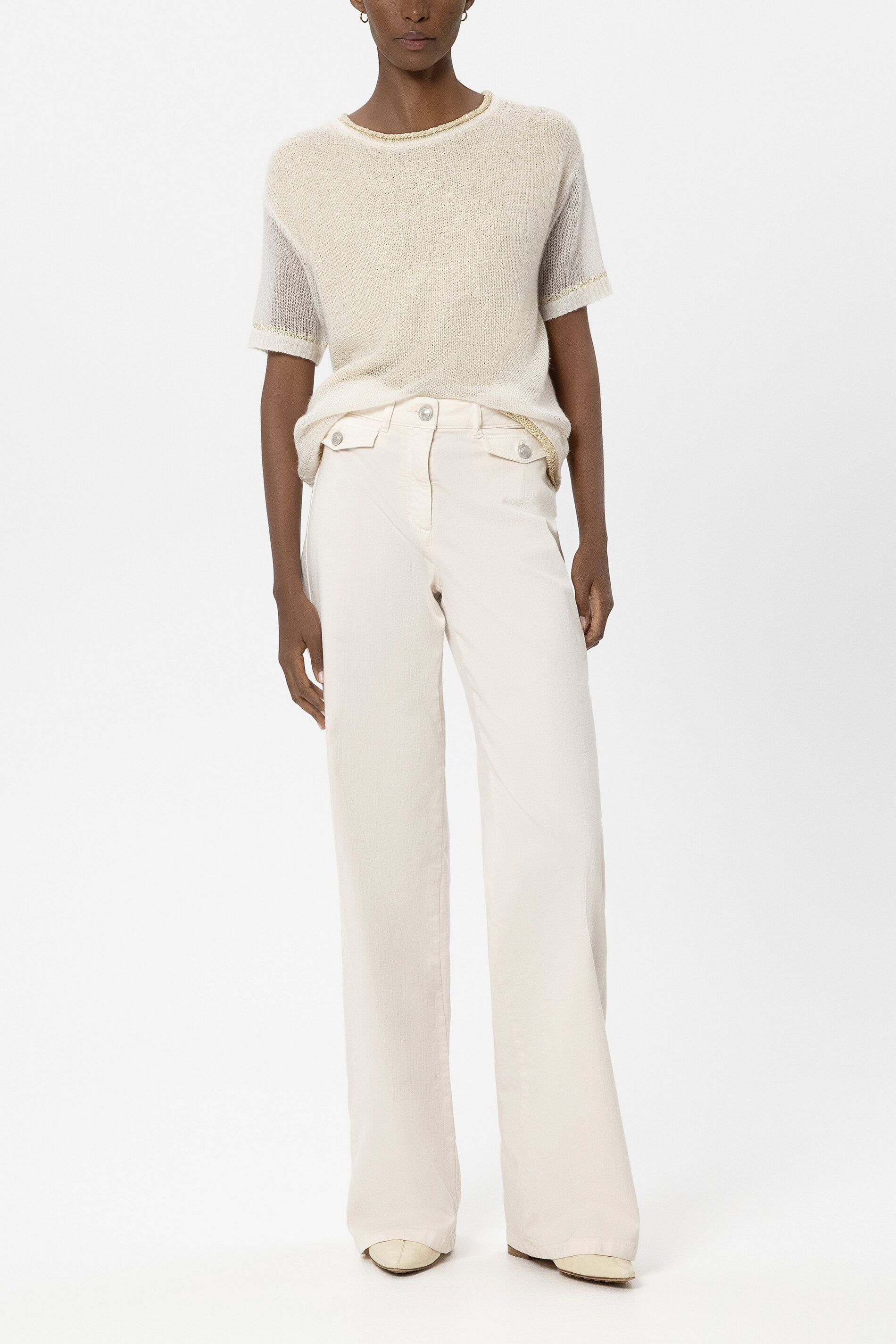 Pailletten-Kurzarm-Pullover - milk - Standard | Model Front