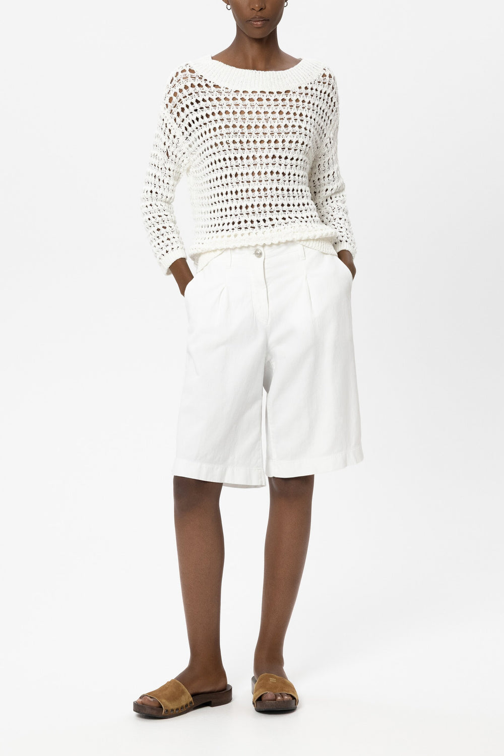 Crochet-look sweater - white - Standard