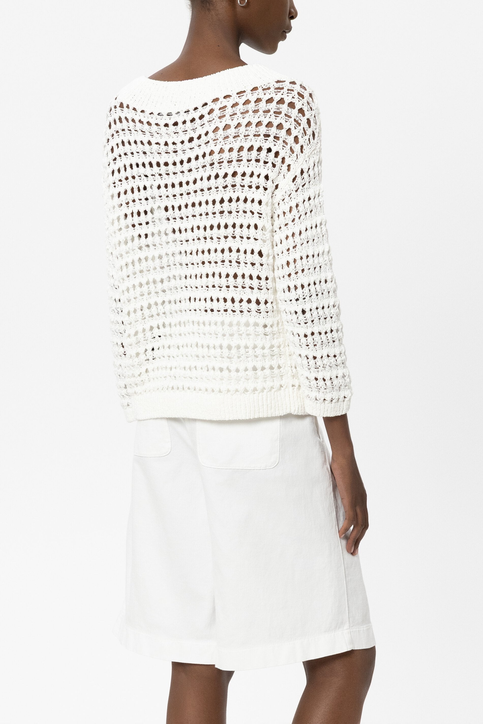 Pullover in Crochet-Optik - white - Standard | Model Rück