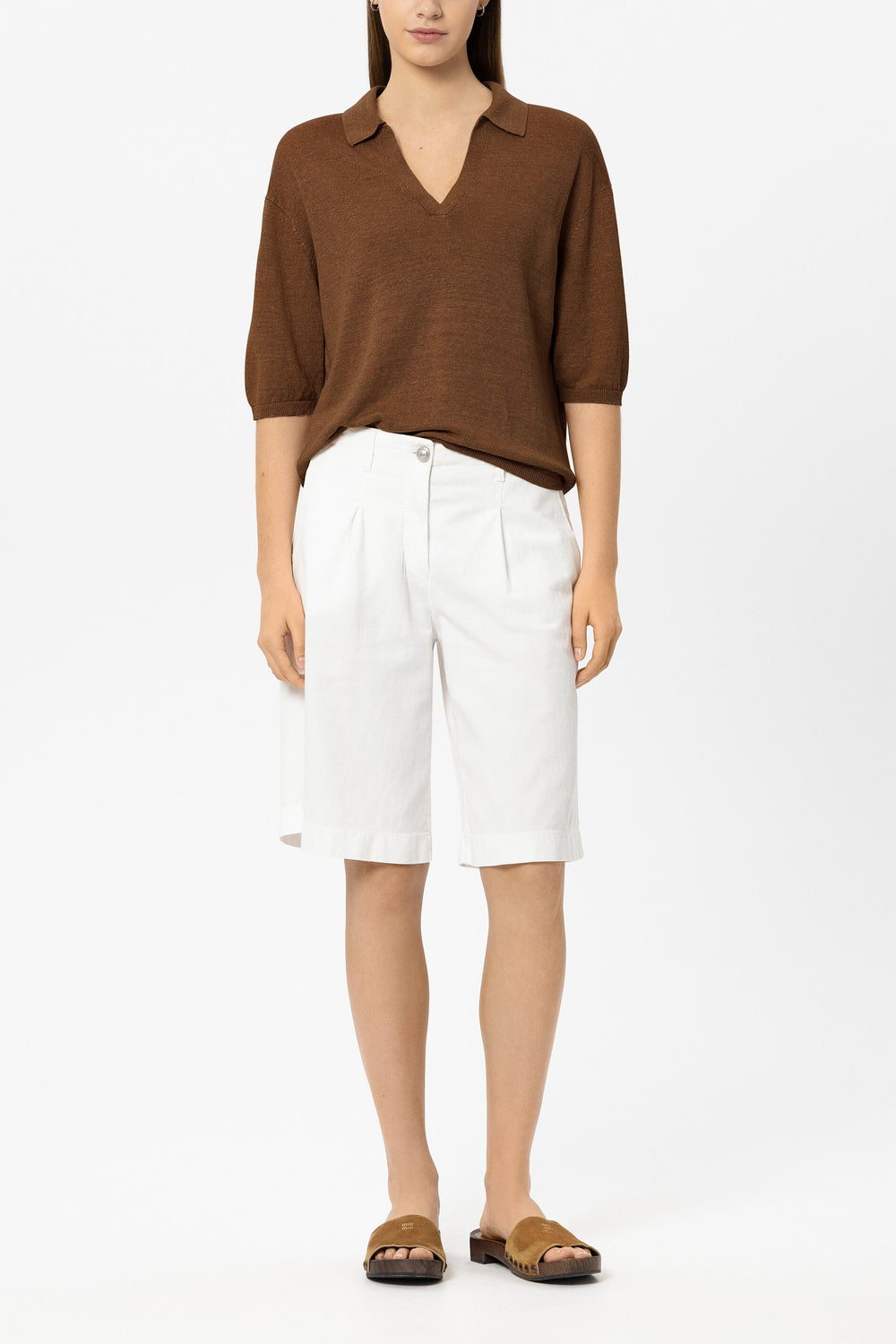 Linen polo - dark terracotta - Standard